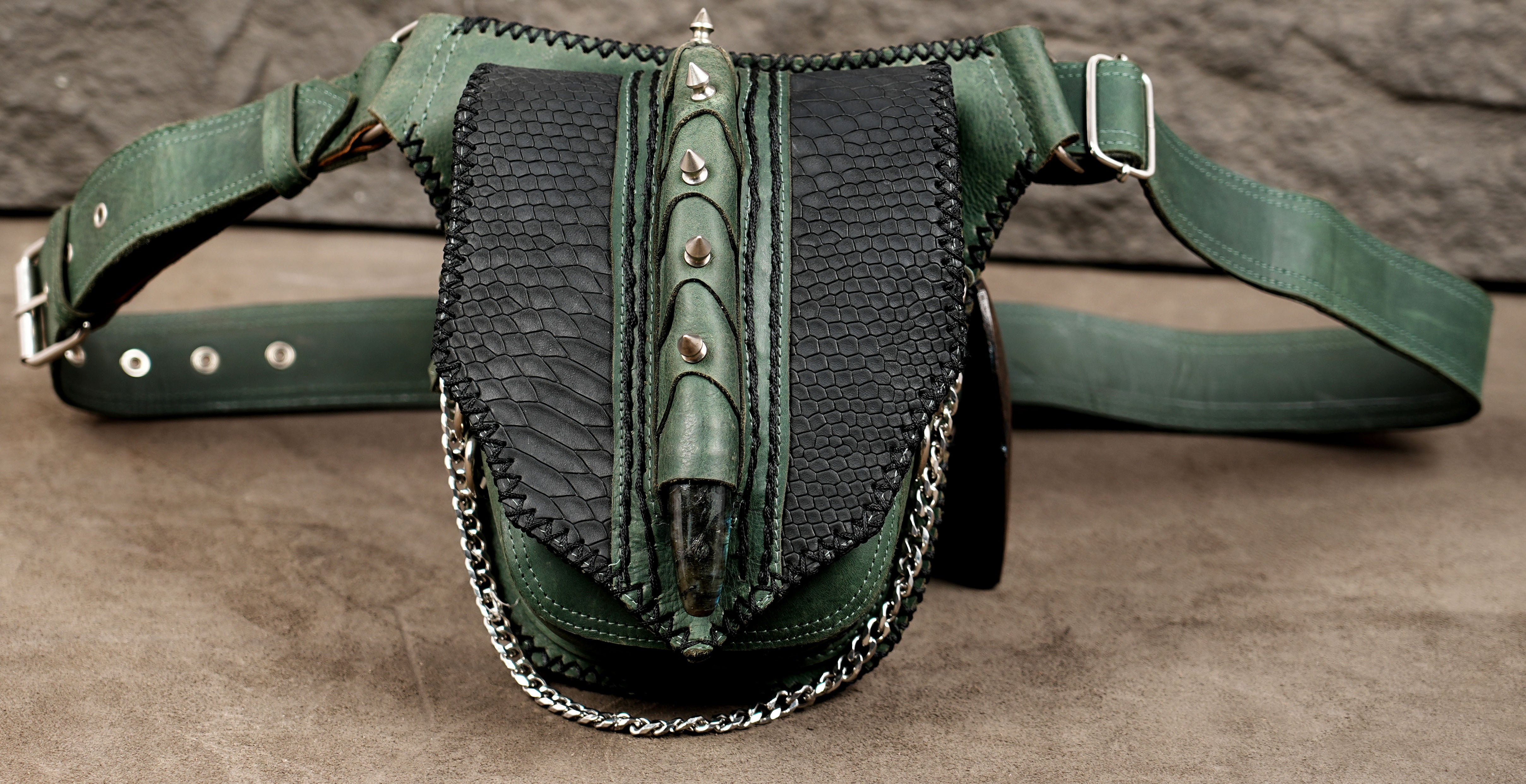 Green festival belt bag with adjustable waist strap