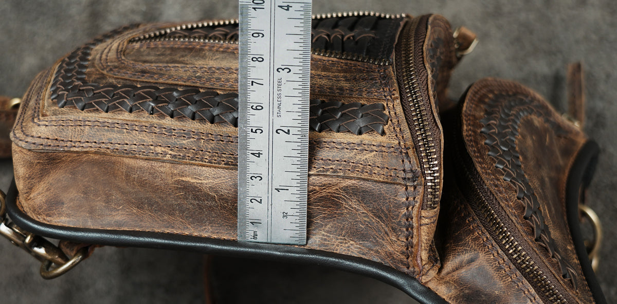 Handcrafted leather belt bag with distressed finish