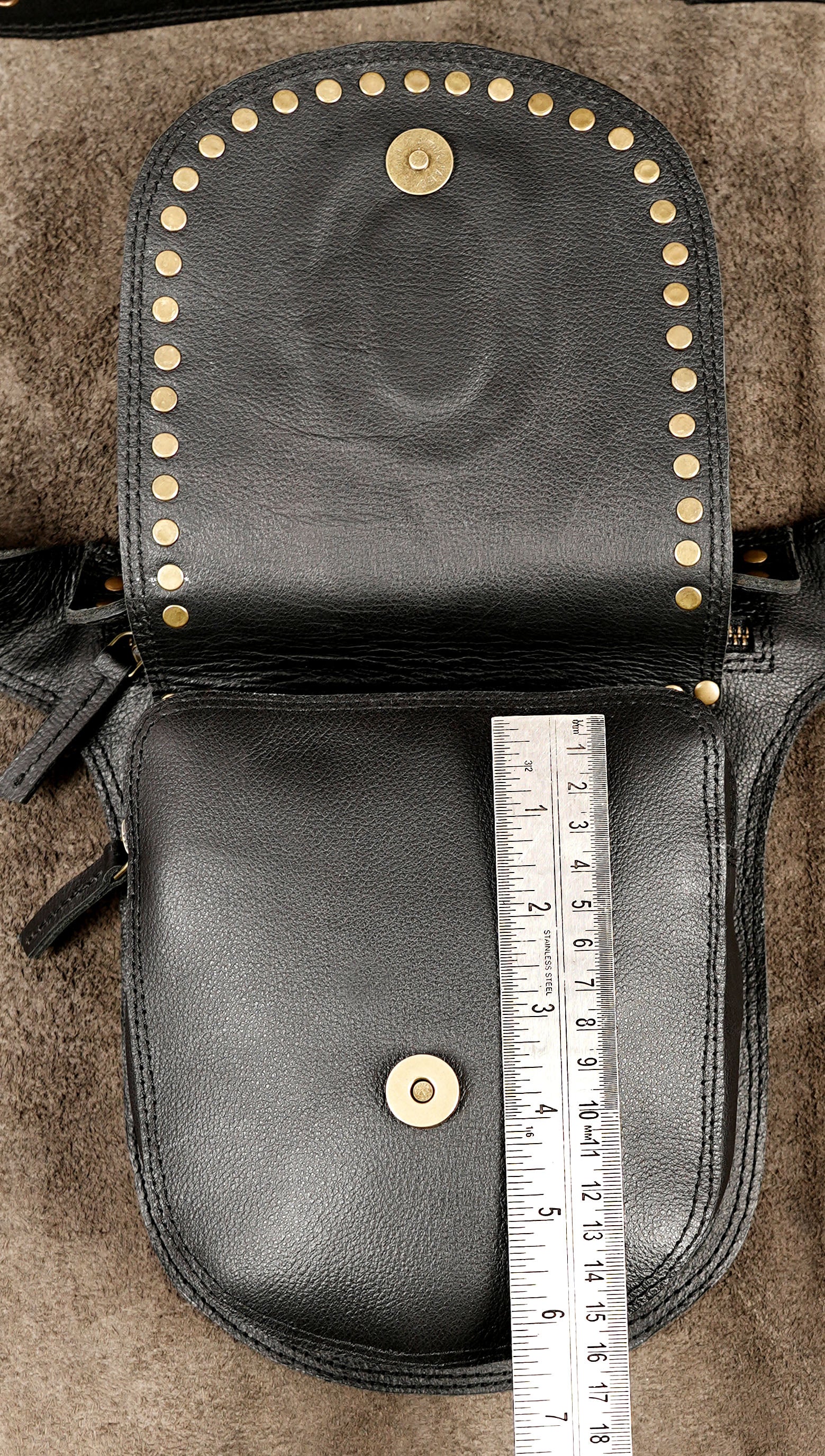 Handcrafted leather fanny pack with crystal centerpiece and studs