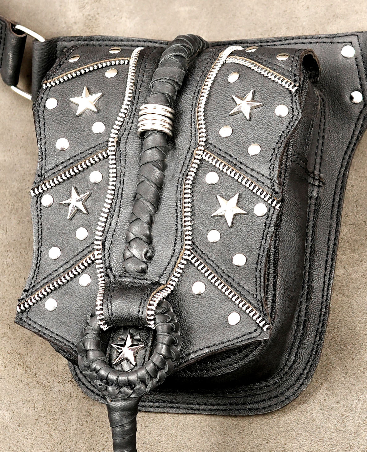 Handcrafted leather fanny pack with star pattern design