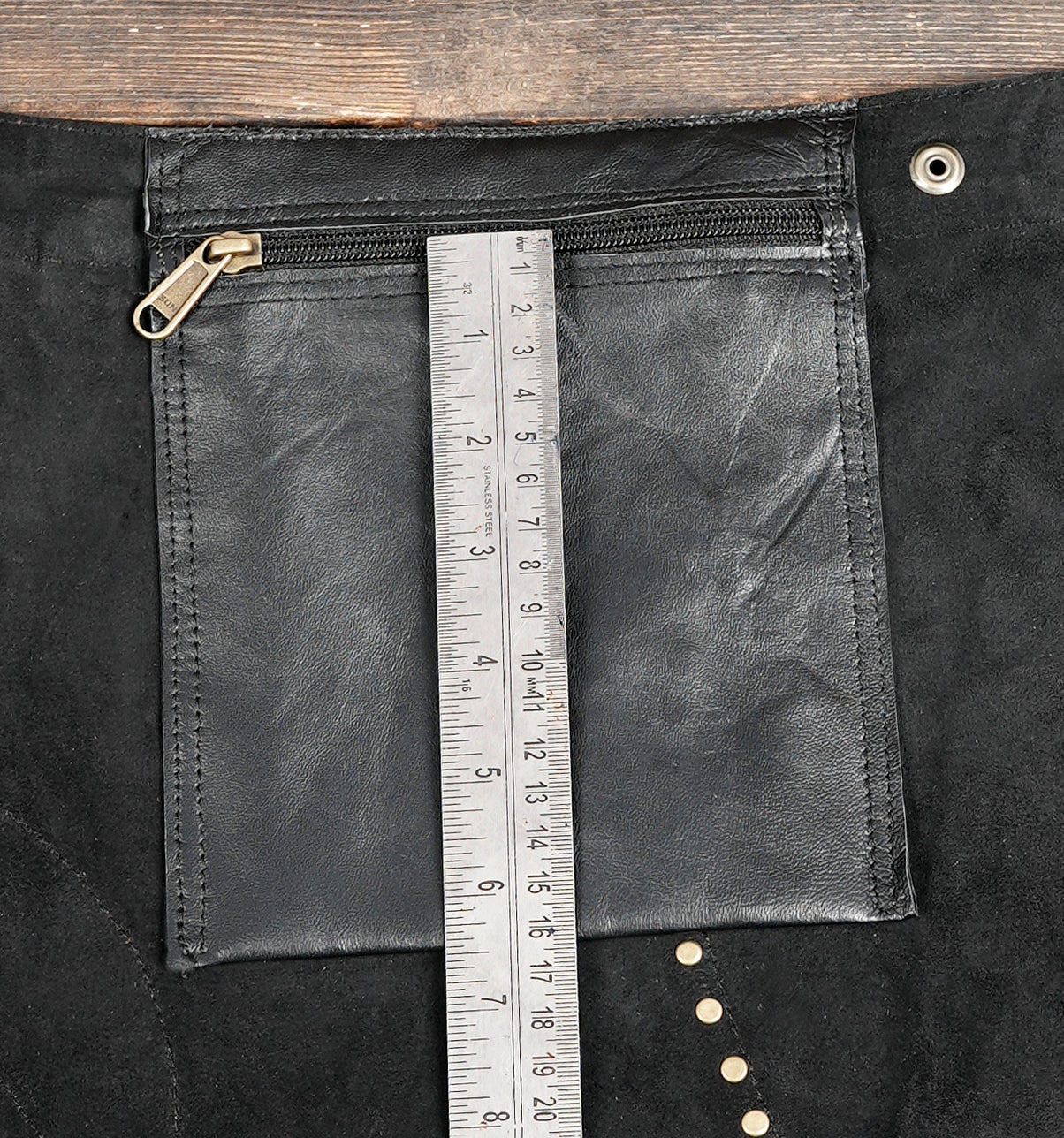 Handcrafted leather skirt with natural crystal stone centerpiece