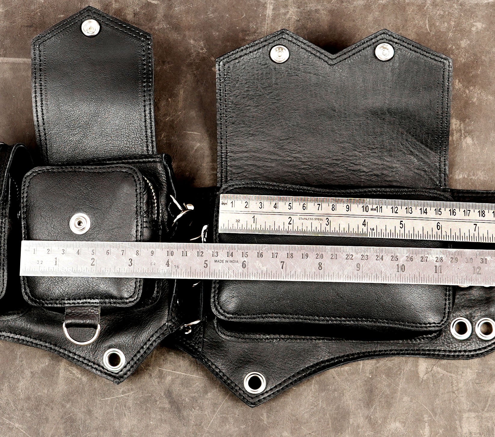 Handcrafted leather waist belt with multi pocket bags