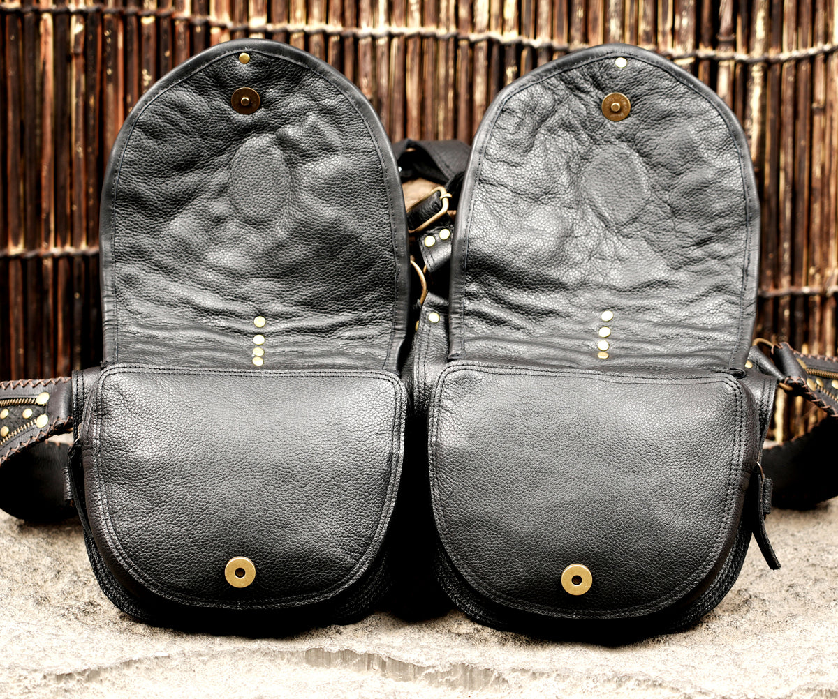 Handmade leather shoulder holster bag set for rave and festival wear