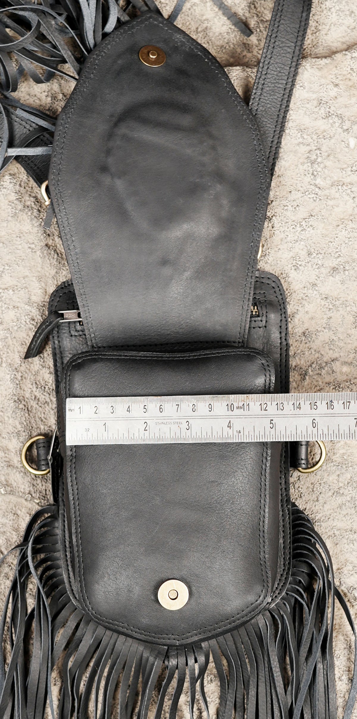 Black Leather Holster Vest Fringe Harness Bag Dual Utility Pouches Festival Body Suspender Natural Labradorite Stones