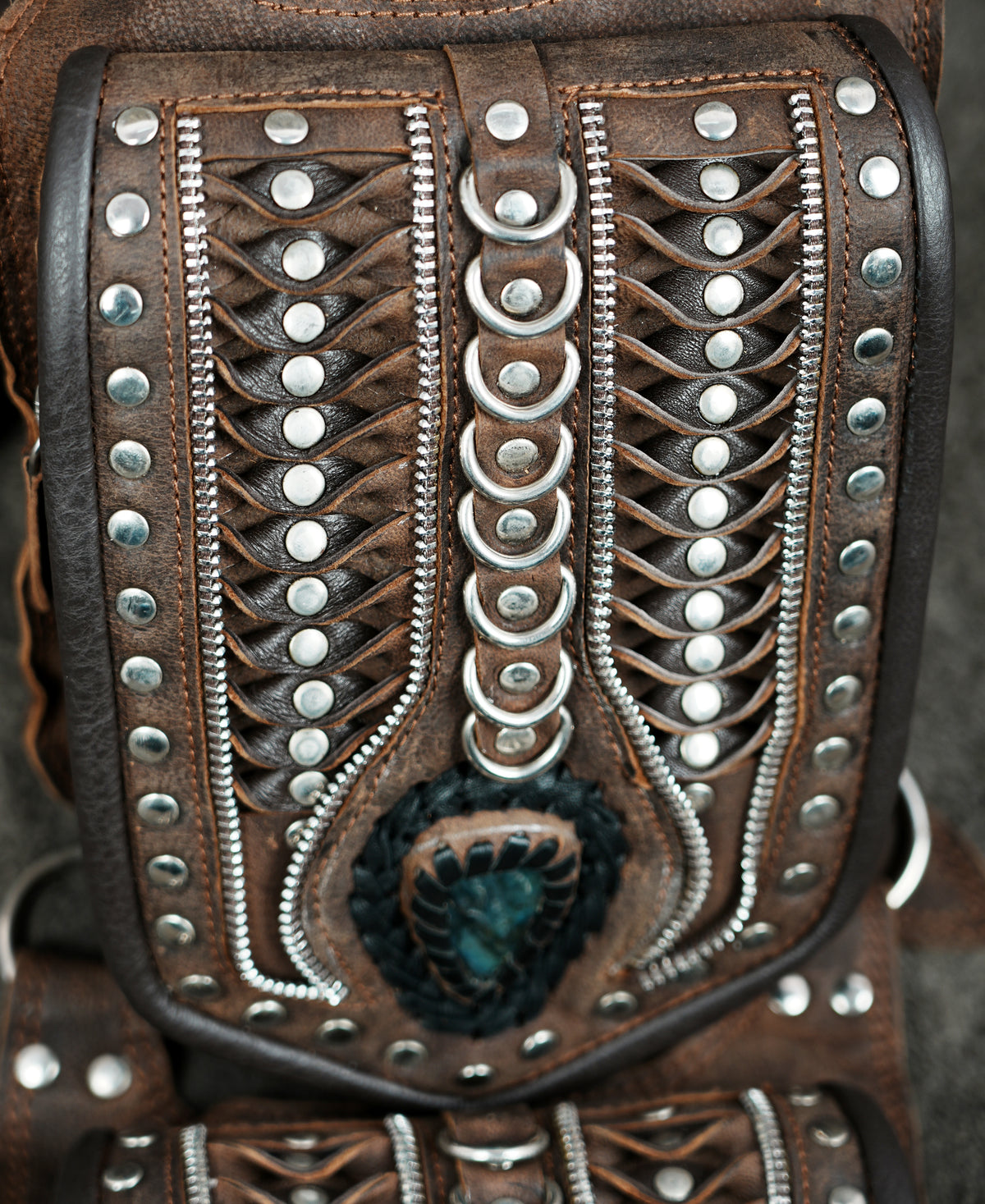 Brown Leather Holster Bag with Gemstones Unisex Steampunk Harness