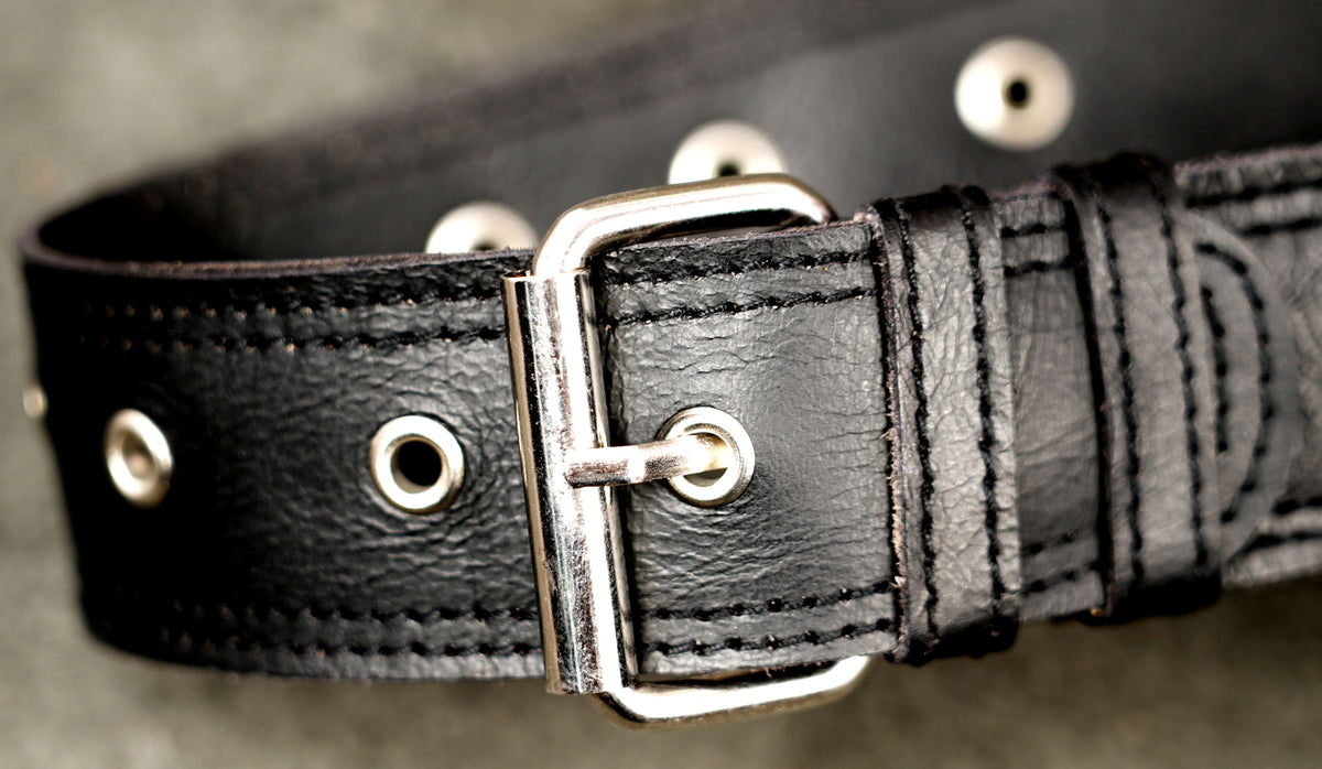 Handcrafted leather holster bag, full flat lay display