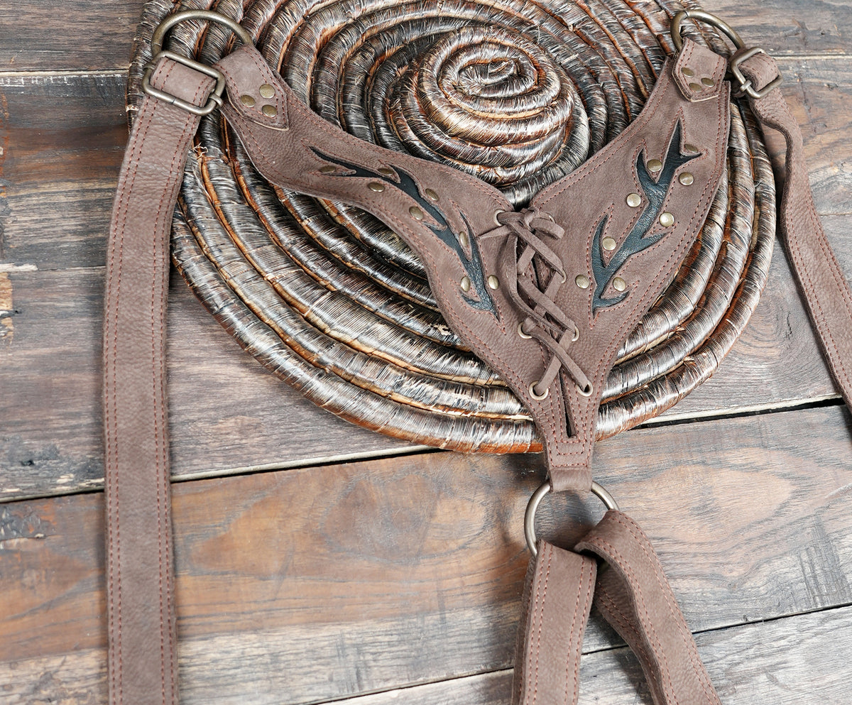 Leather double pouch harness bag for Burning Man and festivals