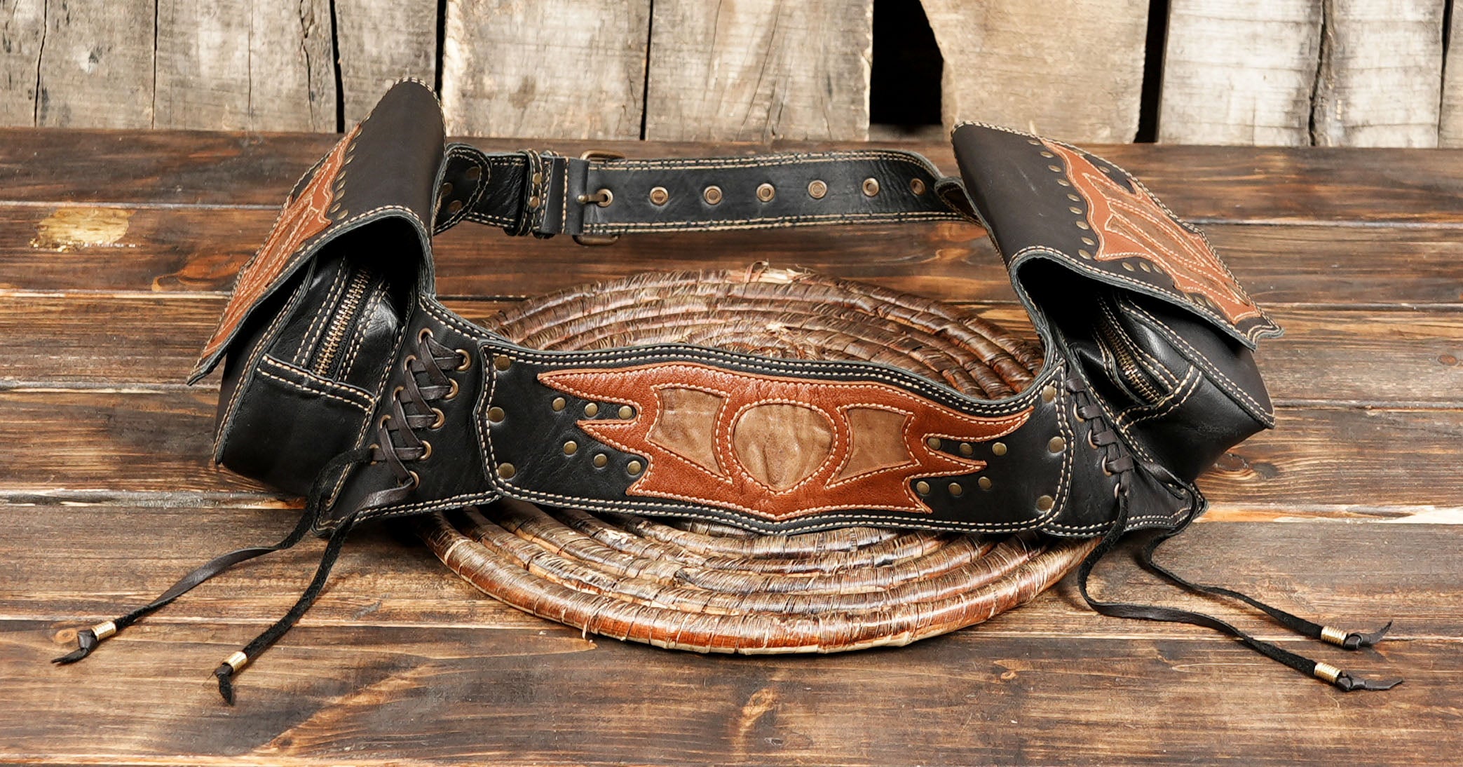 Handmade double-pocket waist bag for festivals and travel