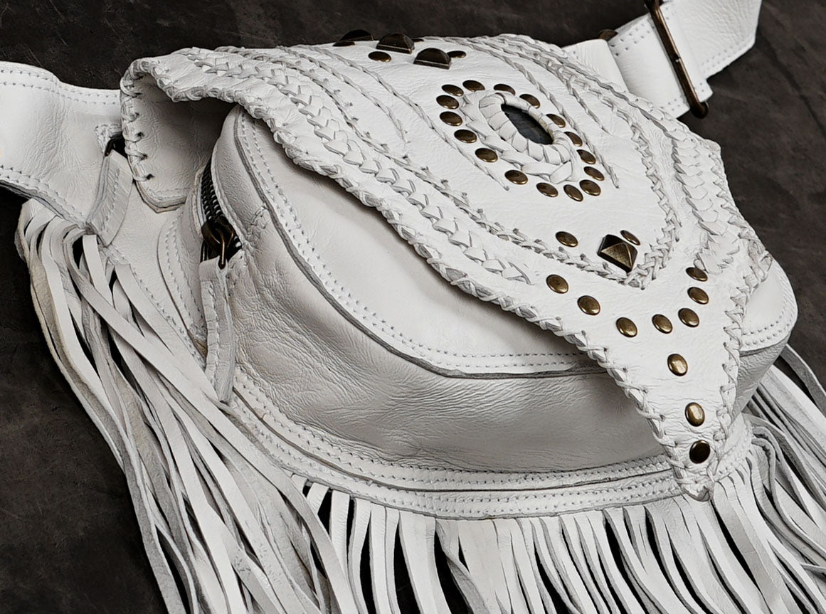 Handmade fringe belt bag for music festivals and concerts