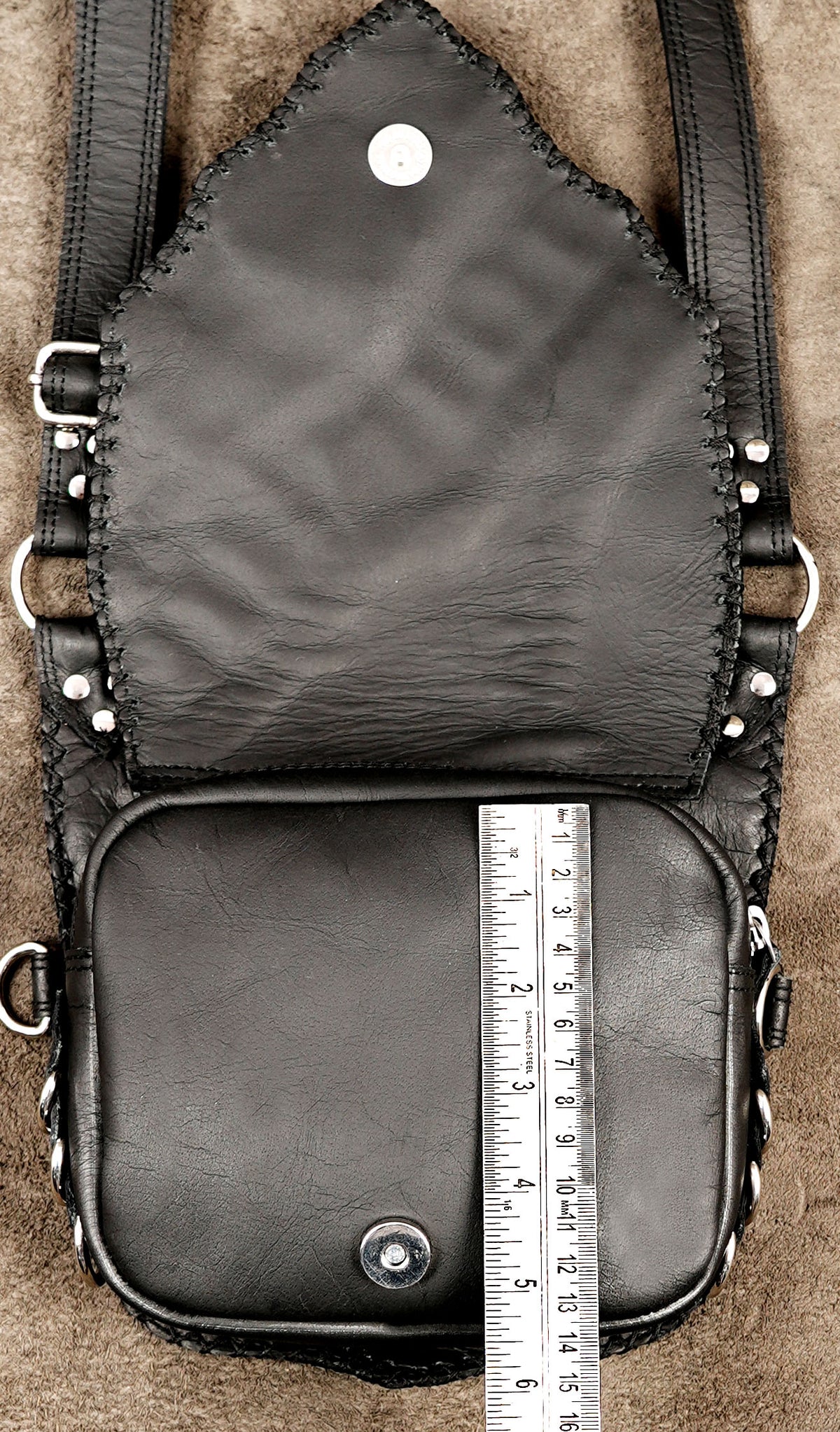 Handmade leather bag with silver studs