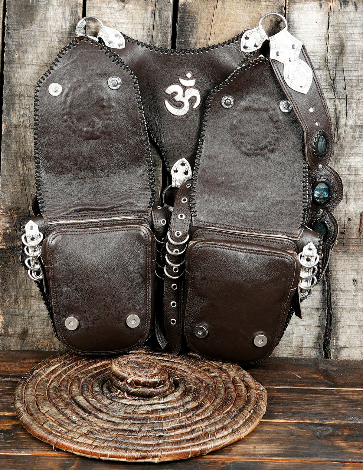 Handmade leather chest rig with two matching utility pockets