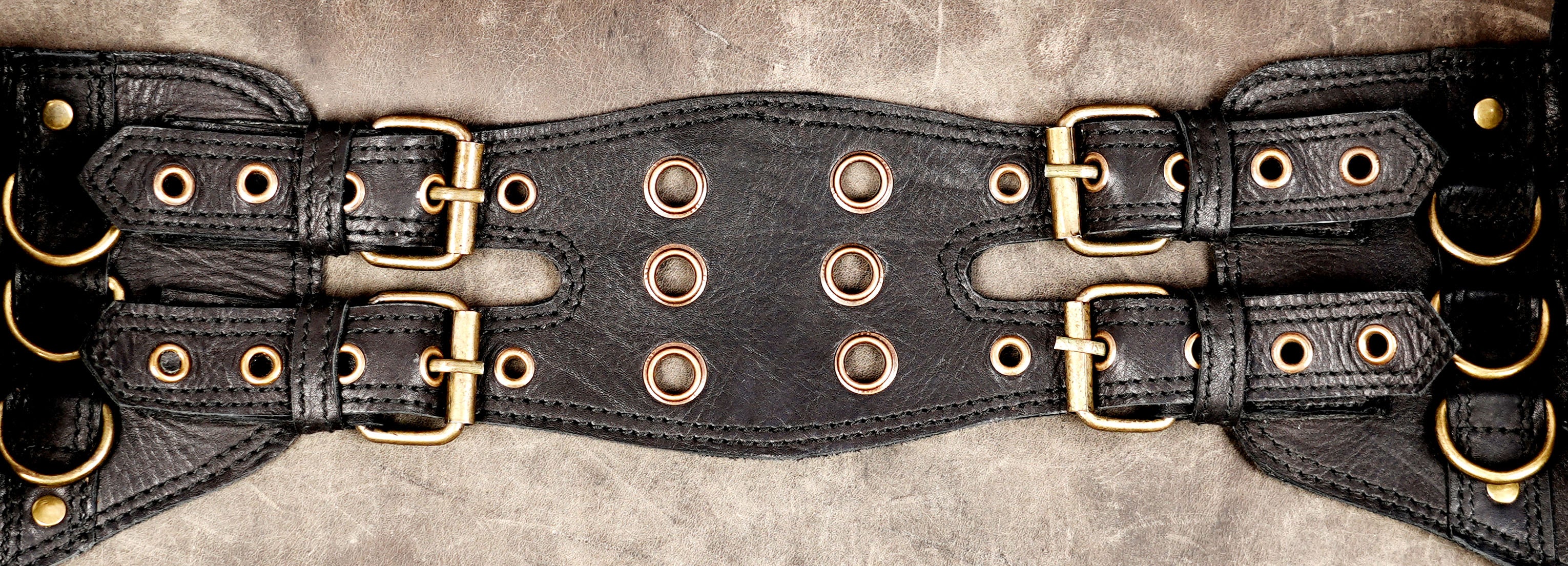 Handmade leather festival belt with multiple compartments