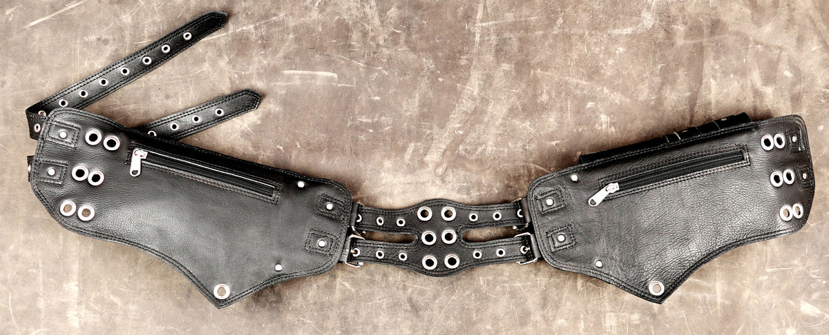 Handmade leather punk belt with utility pocket bags