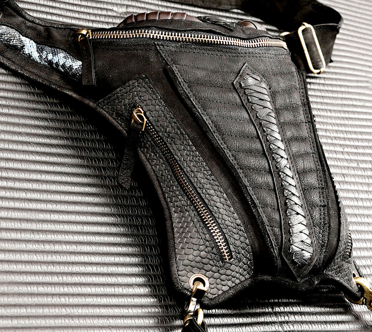 Handmade leather thigh belt bag for festivals and travel