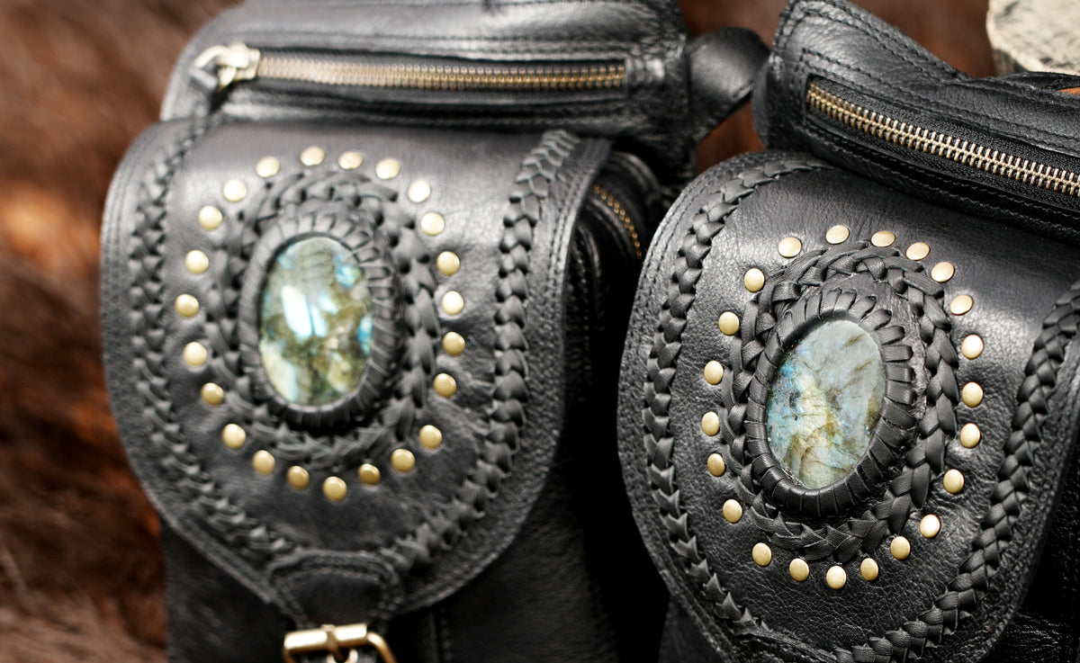 Black Leather Dual Holster Harness Bag Unisex Festival Chest Rig