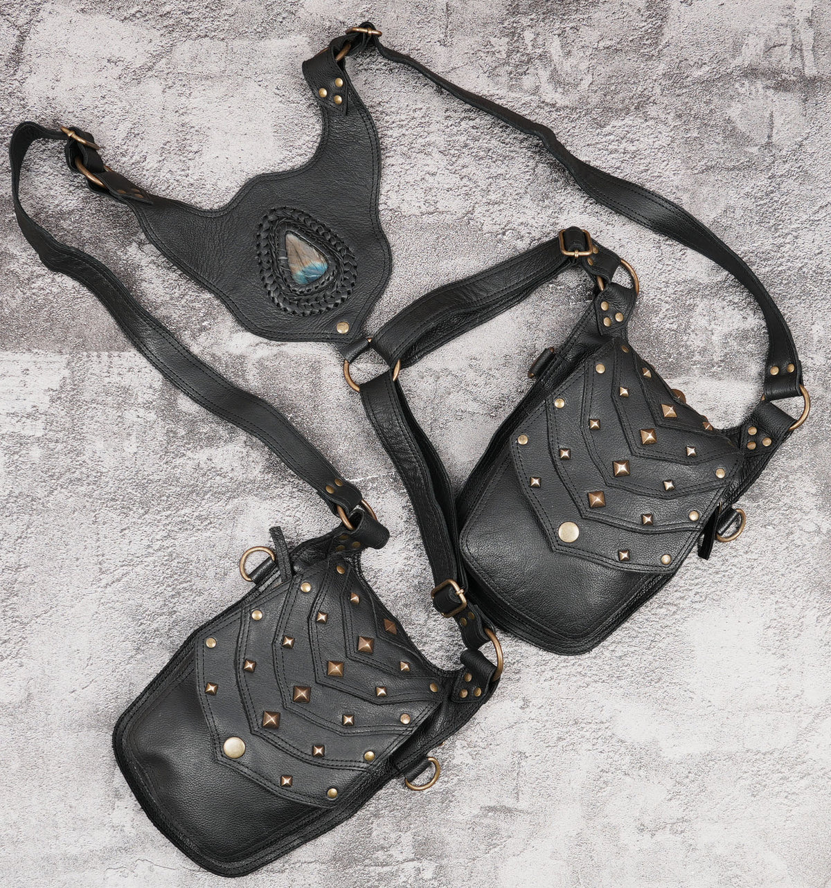 Unisex leather chest holster bag with multiple pockets for festivals and travel
