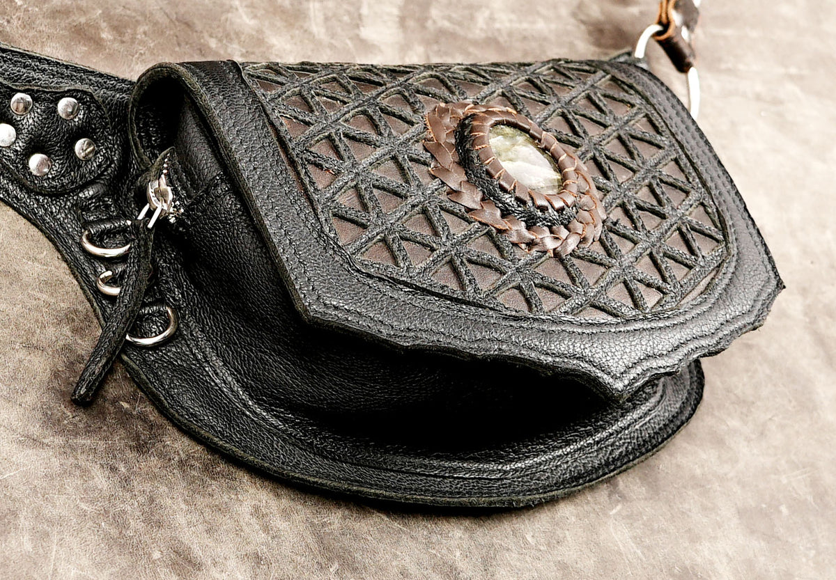 Handwoven leather accessory with mineral stone selection