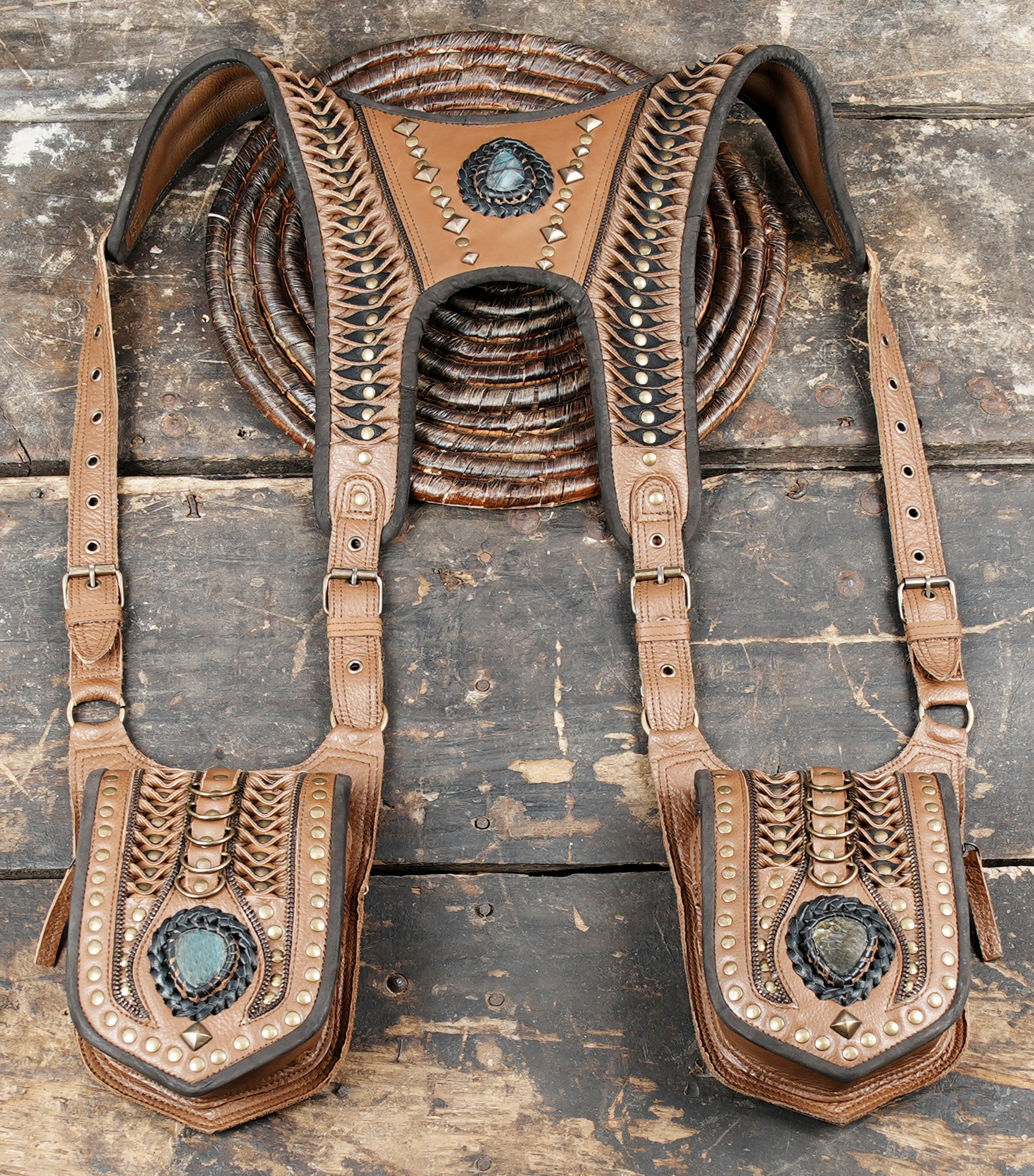 Handmade Black Leather Shoulder Holster Harness with Dual Utility Pouches | Adjustable Chest Rig | Gothic Steampunk Leather Holster (LT/AB/HLS/6053)