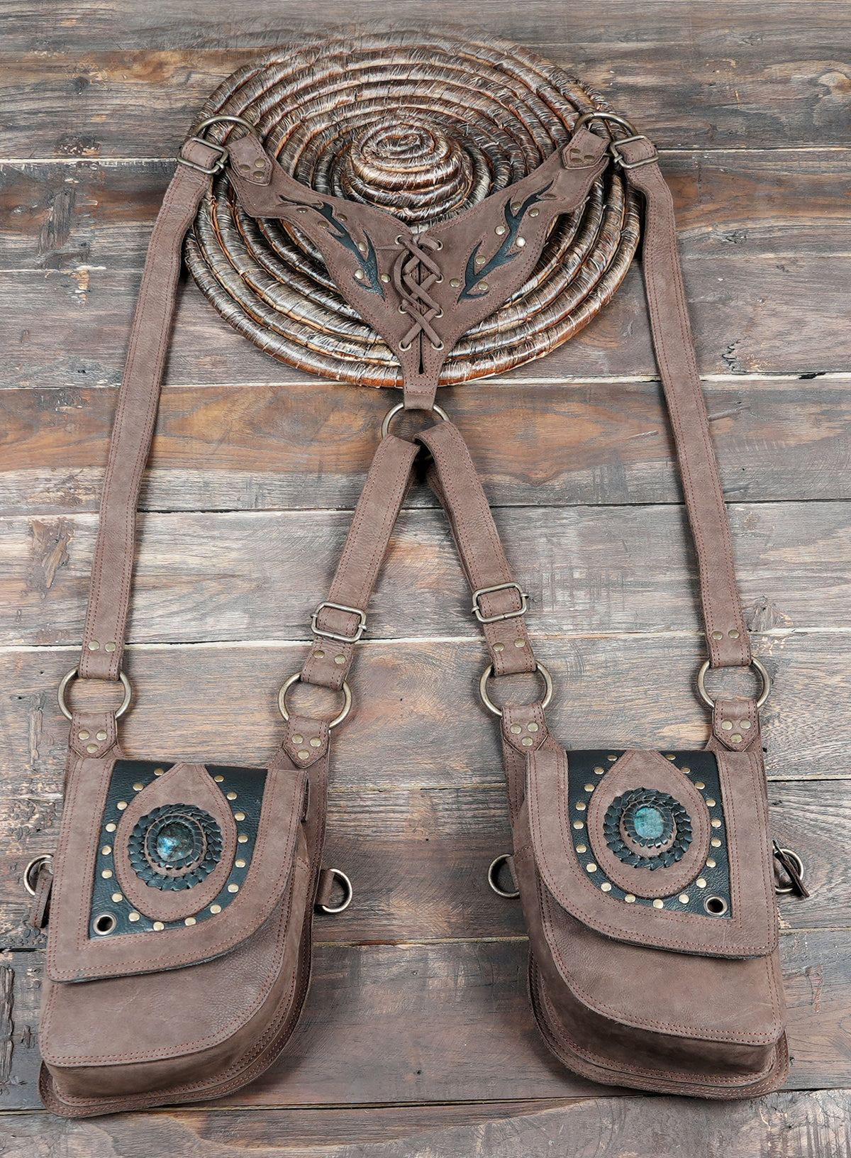 Leather dual pouch shoulder holster bag for festivals and travel