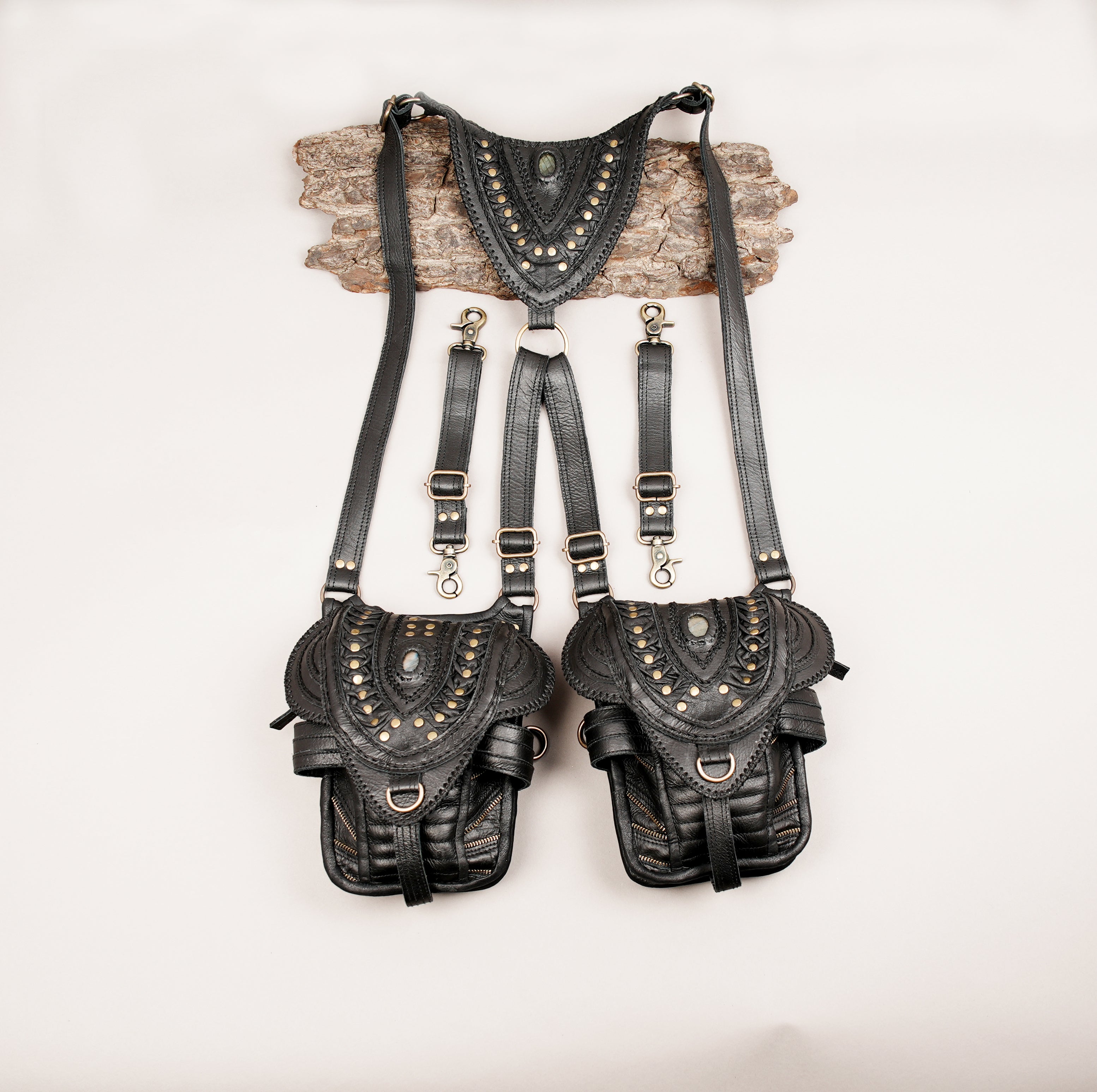 Steampunk Leather Holster Bag | Dual Pocket Crossbody Harness | Adjustable Festival & Travel Bag for Men & Women