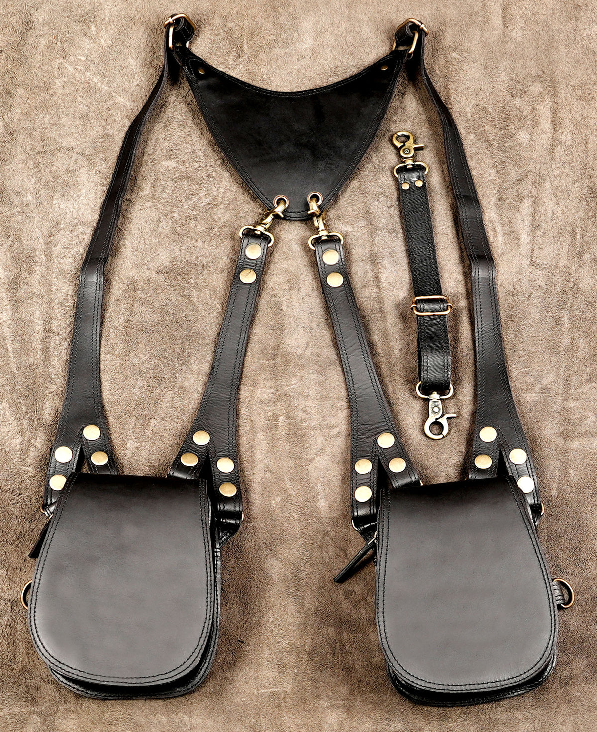 Black Leather Dual Holster Bag Unisex Festival Shoulder Harness
