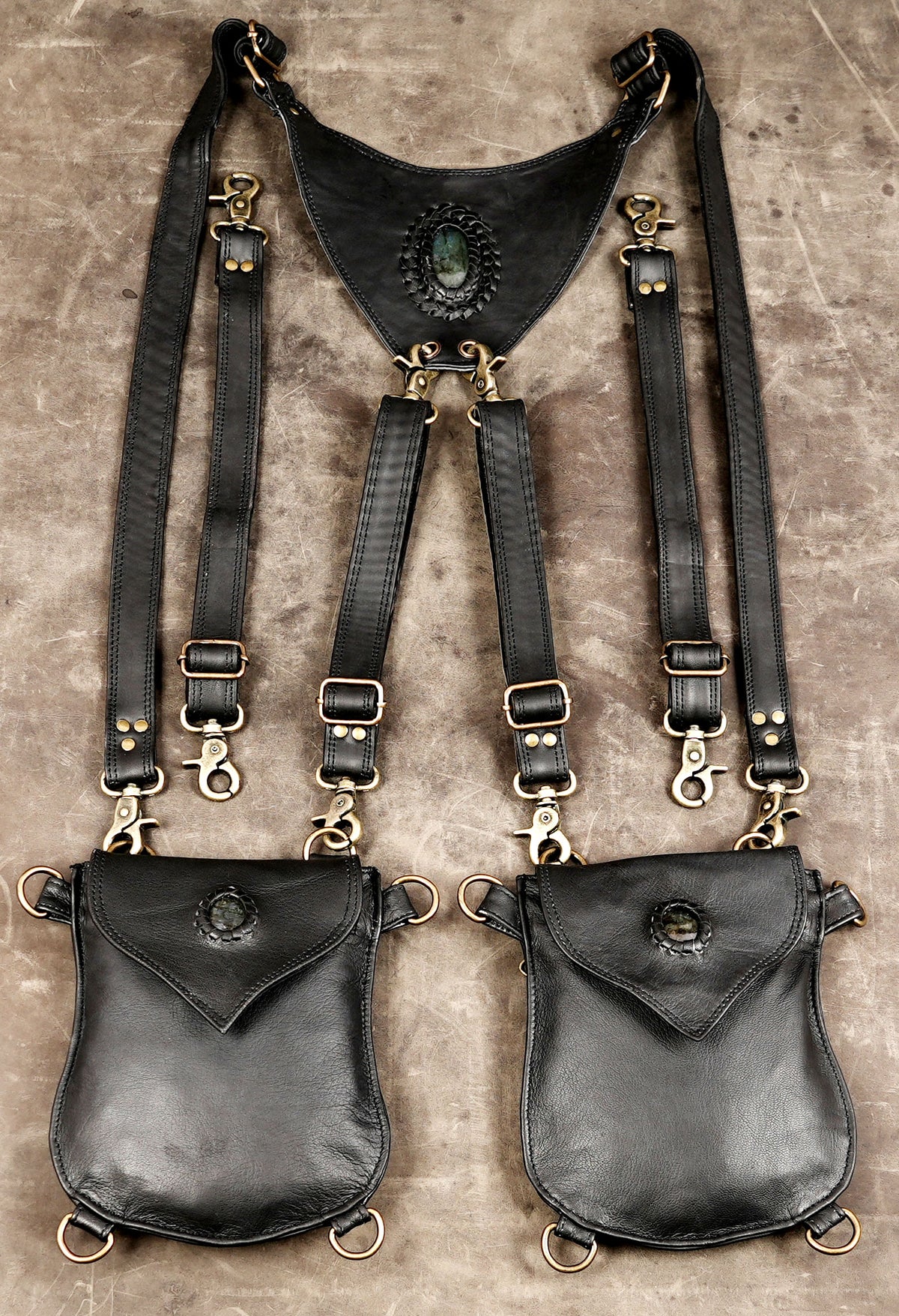 Unisex leather chest harness bag for festivals and everyday carry