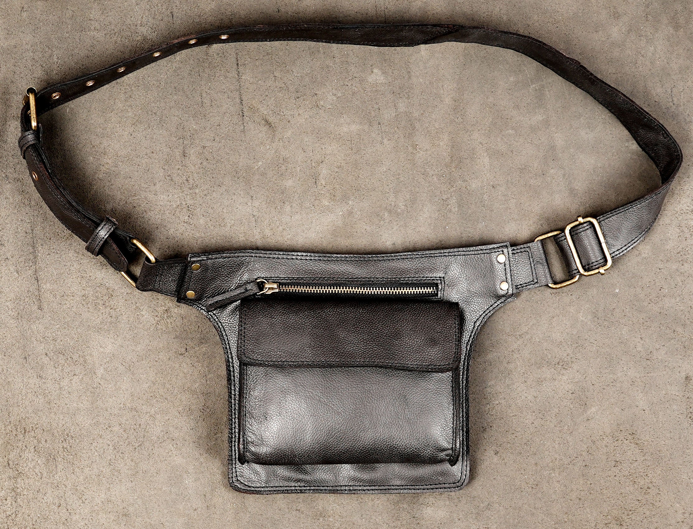 Handmade Leather Utility Waist Bag with Zipper Pocket