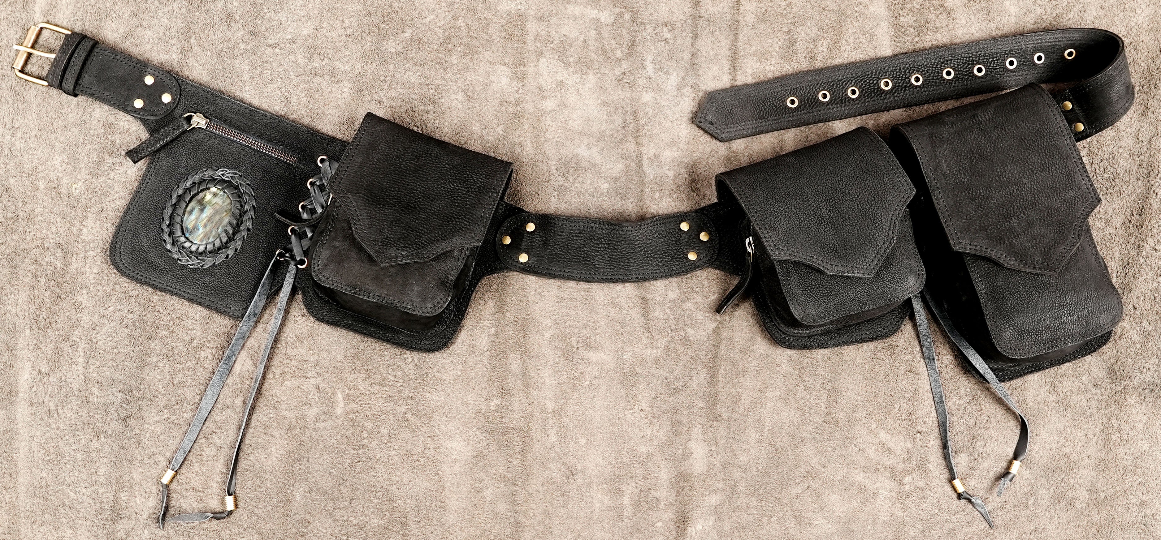 Genuine leather utility belt with pouches for men and women