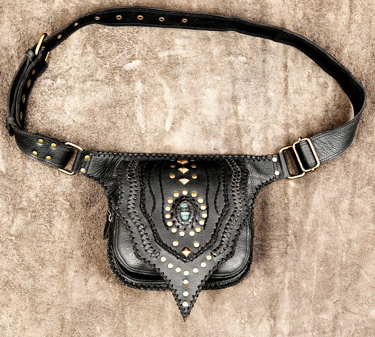 Genuine leather boho waist belt with pouch