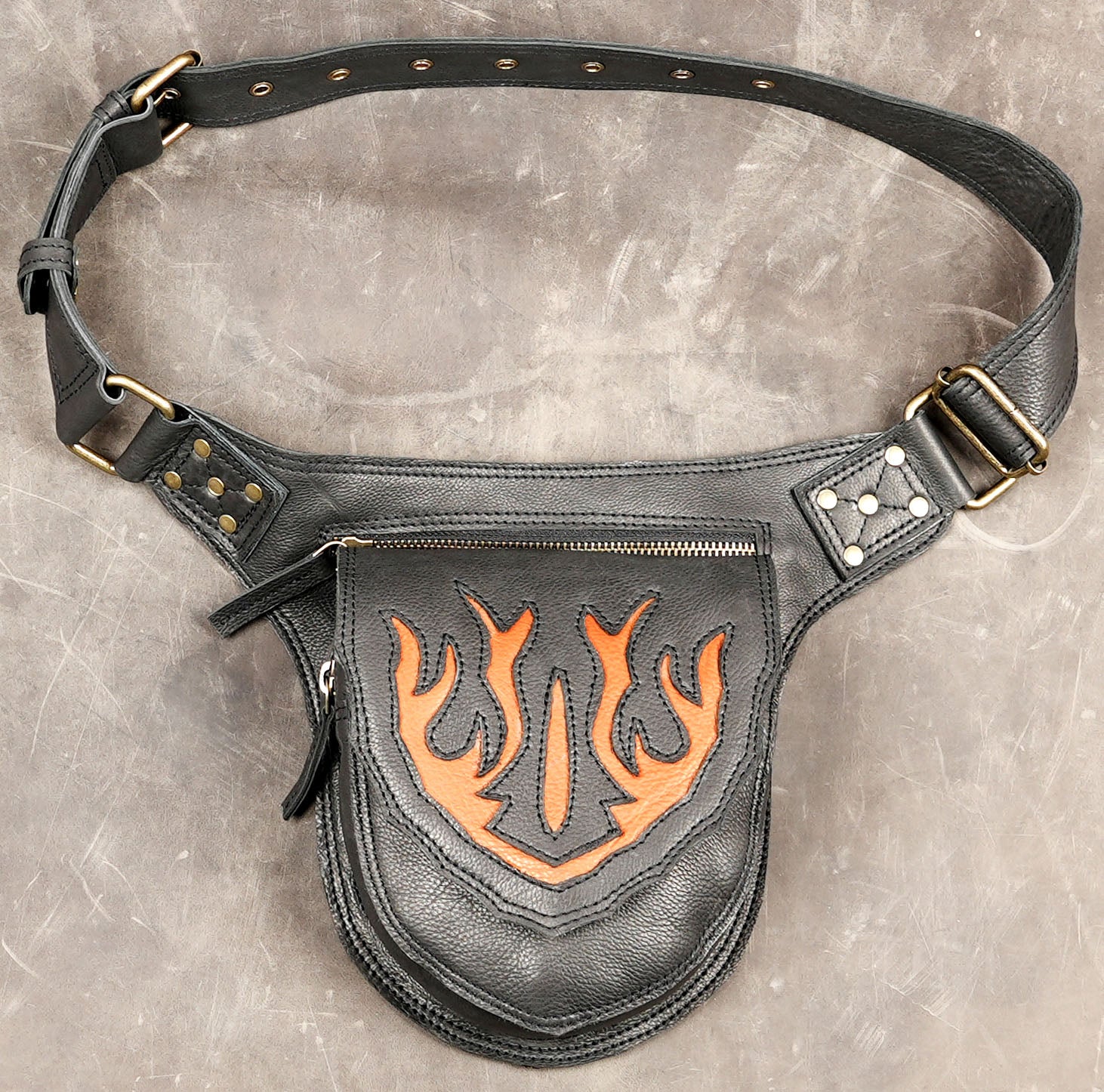 Genuine leather western waist bag with zipper pocket