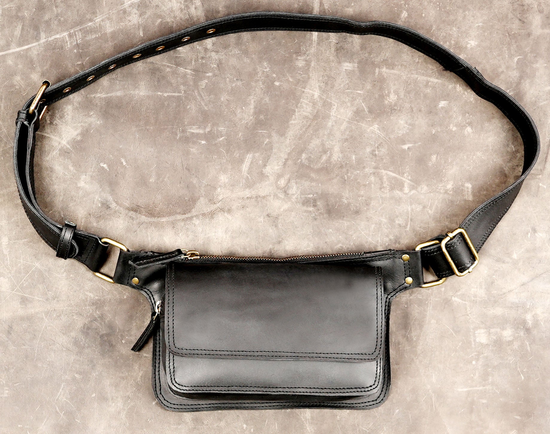 Handmade leather fanny pack with secure zipper closure