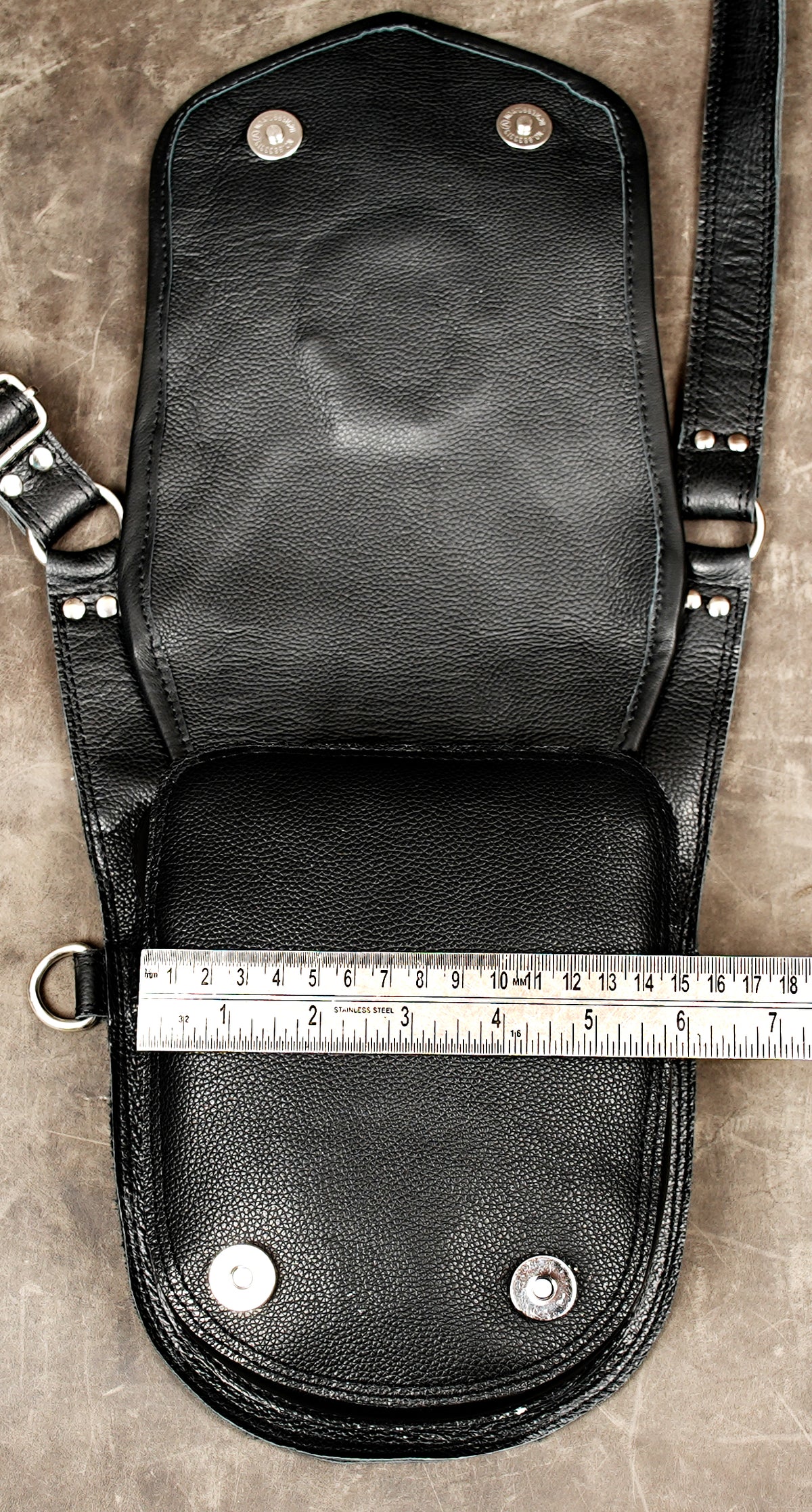 Labradorite leather shoulder bag with matching gemstone chest panel