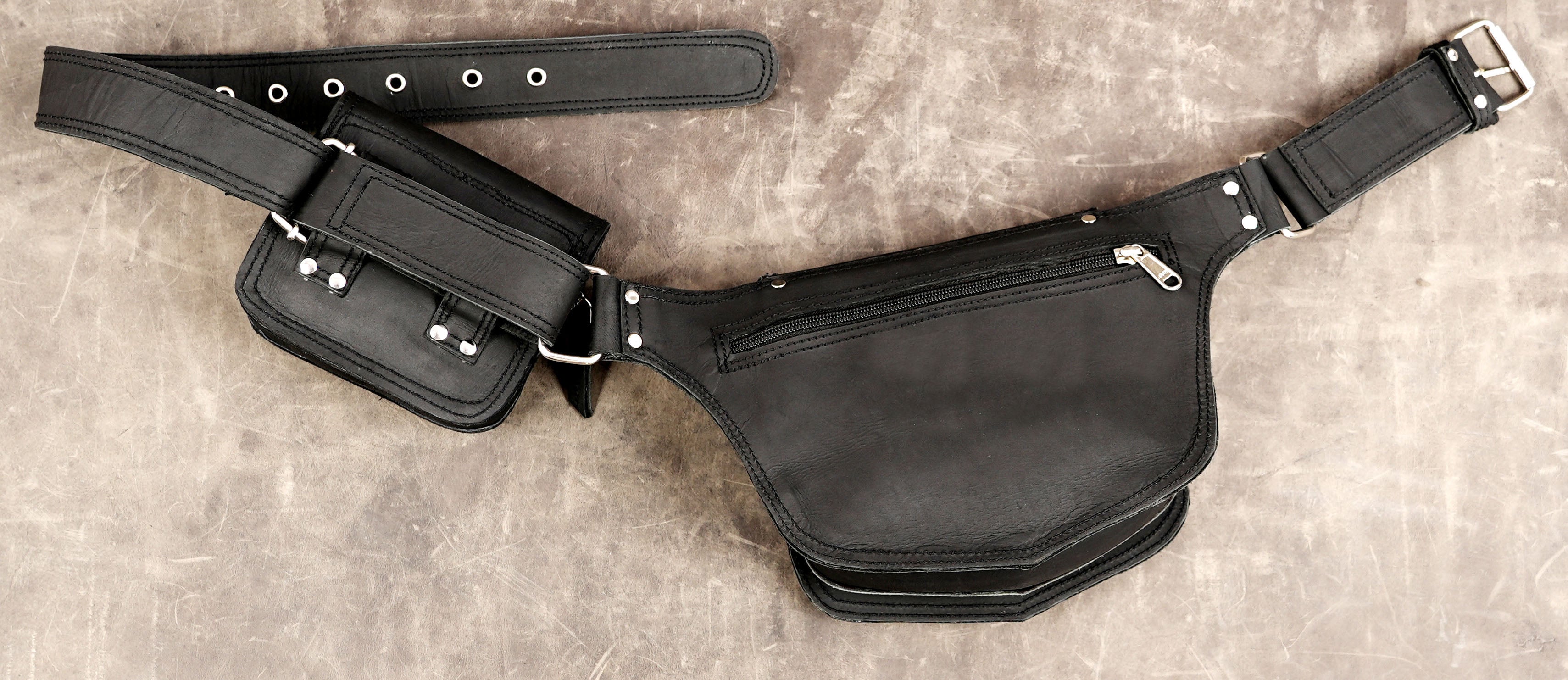 Leather EDC belt bag with natural stone embellishment