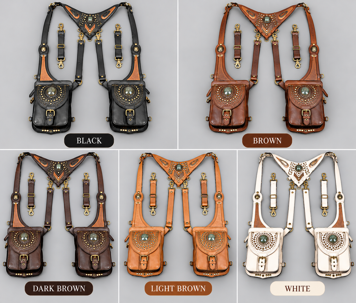 Black Leather Dual Holster Harness Bag Unisex Festival Chest Rig