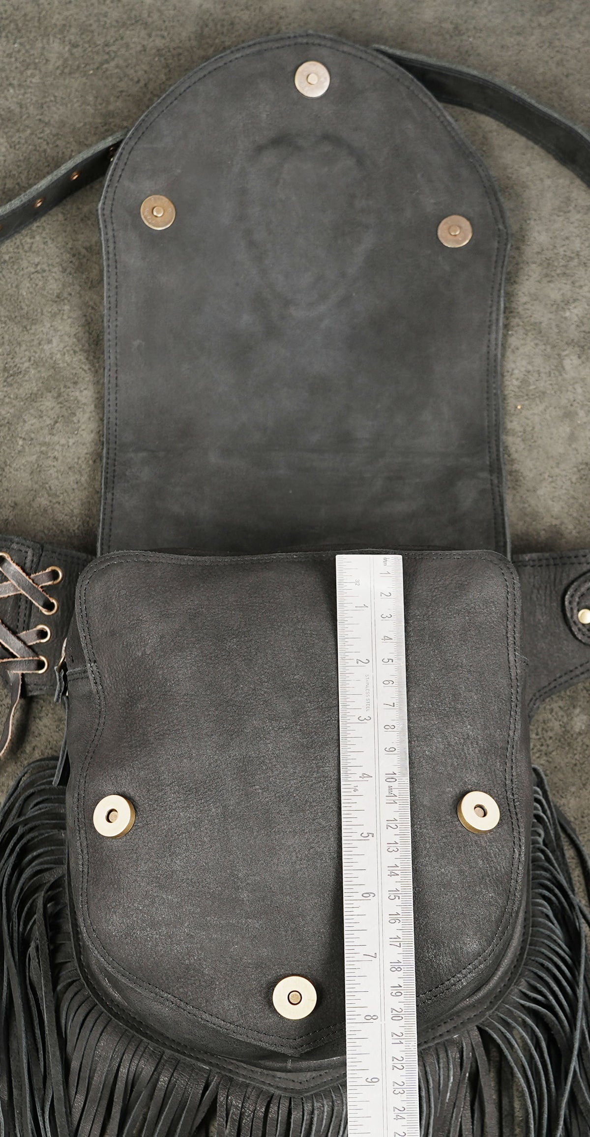 Leather belt bag with flap closure
