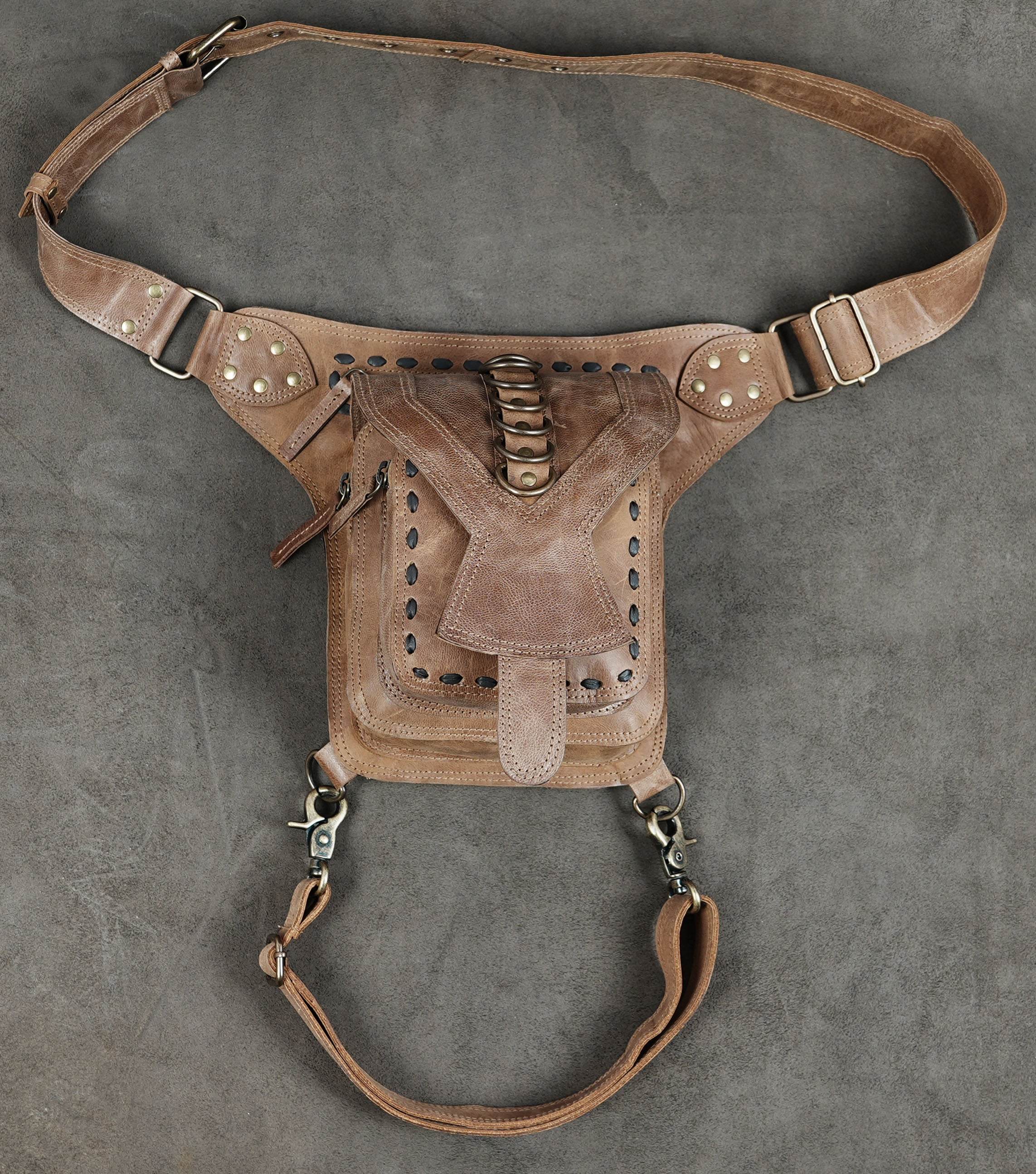 Leather festival pouch with an adjustable waist strap