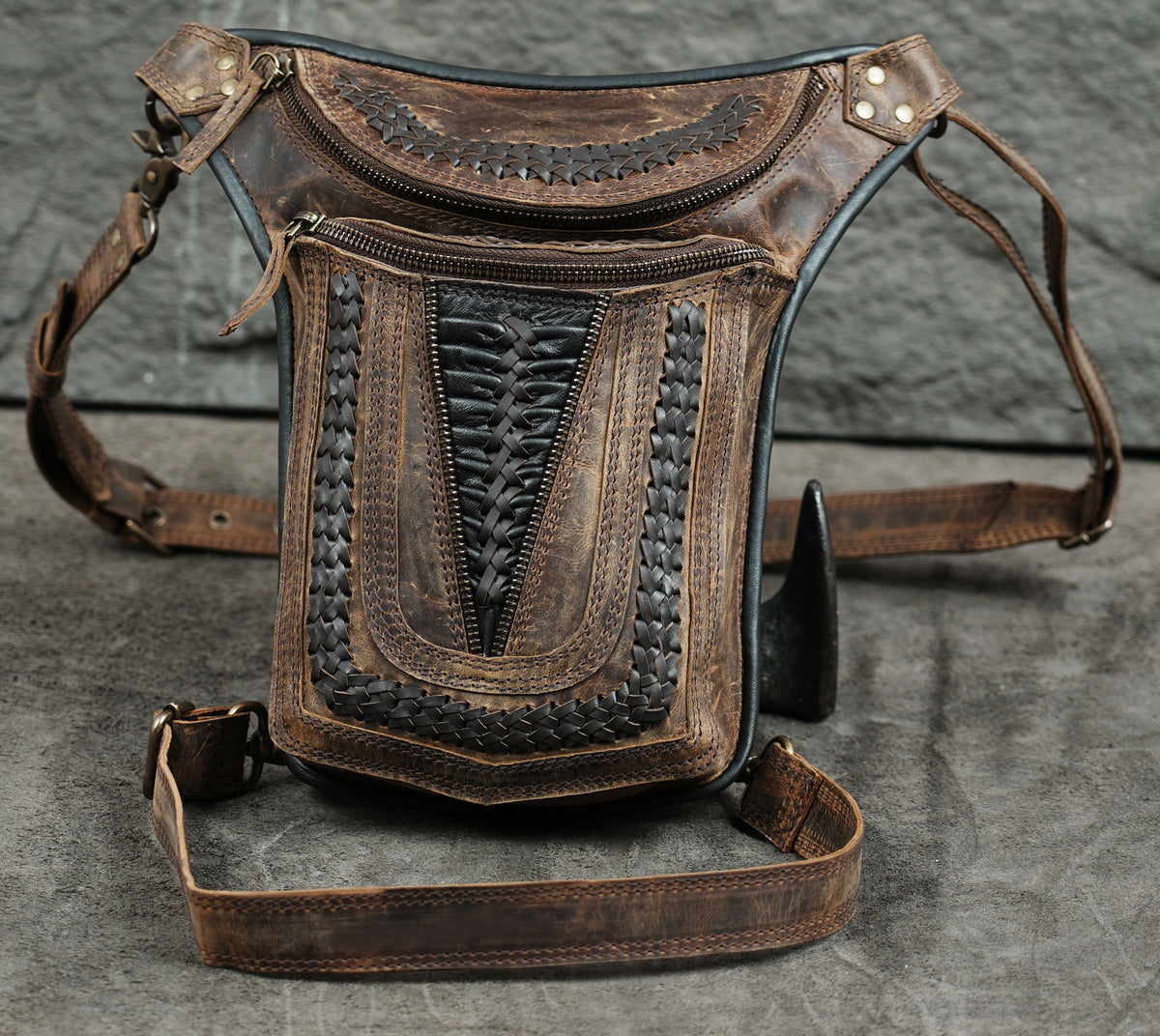 Leather leg rig bag styled for cosplay outfits