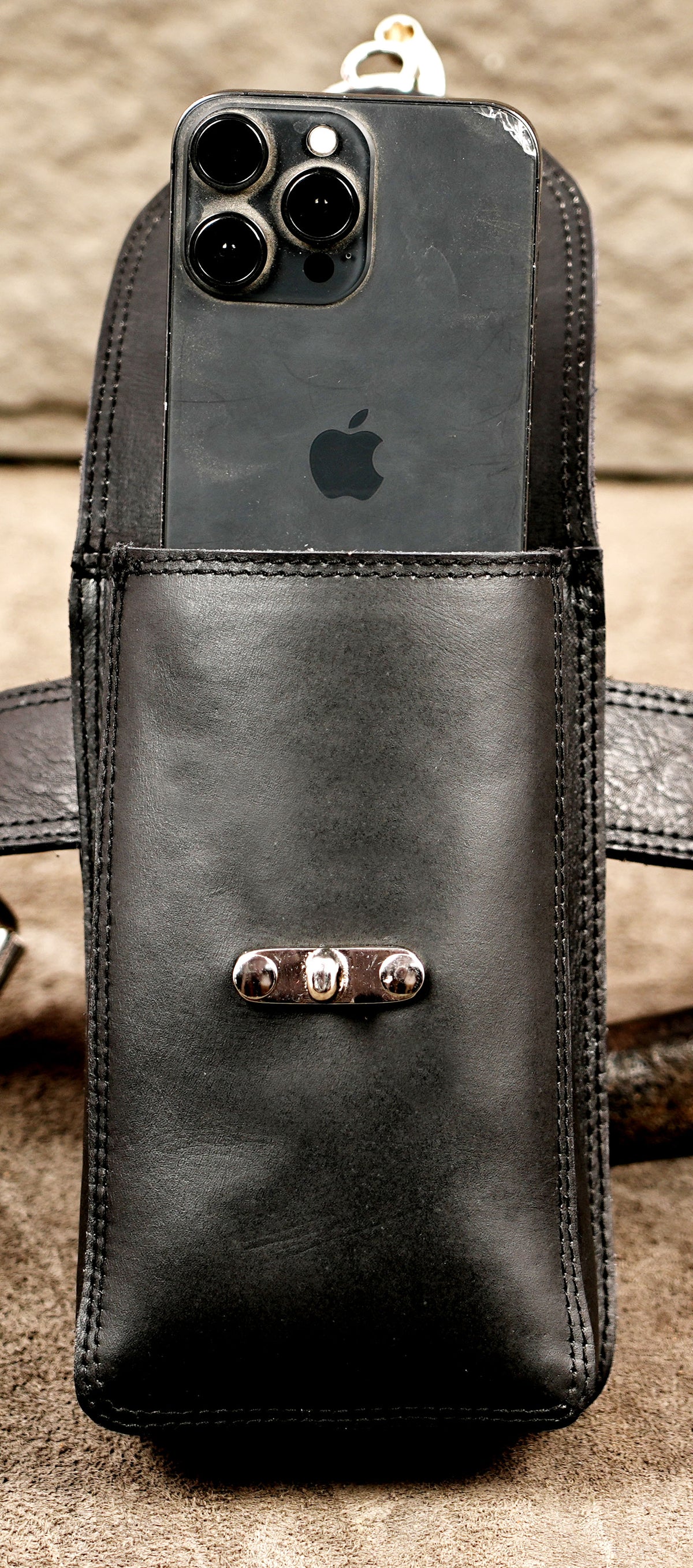 Leather phone carrier belt bag, clean product shot