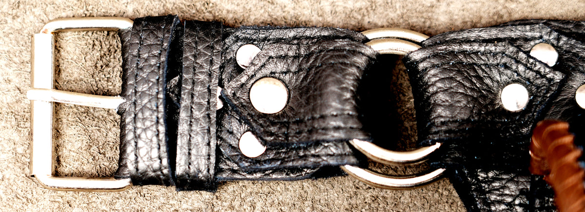 Leather ranger belt with labradorite gems and nickel rings