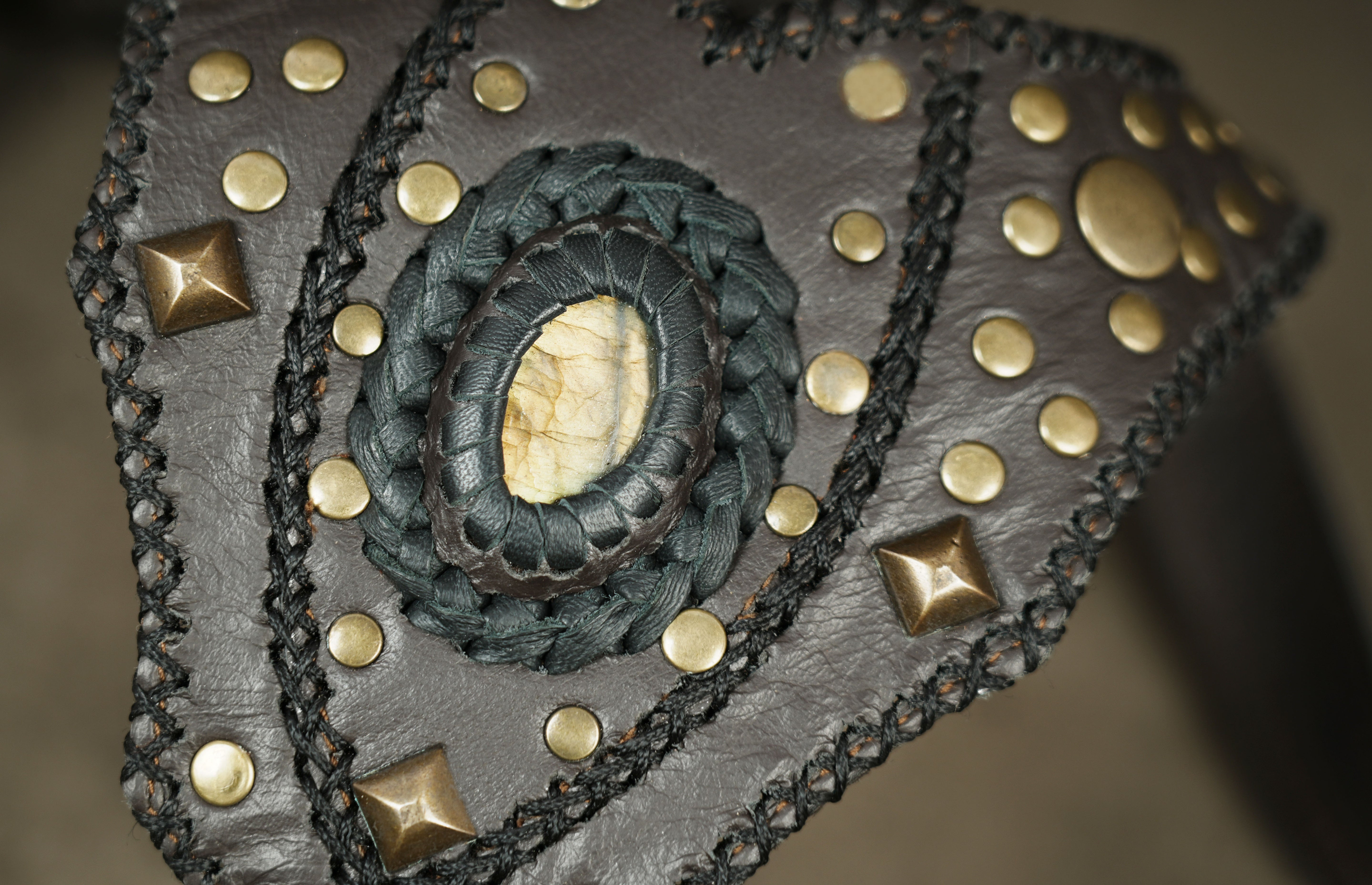 Leather tool holster with diamond stud panels