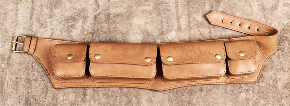 Outdoor travel black leather utility belt with secure pockets