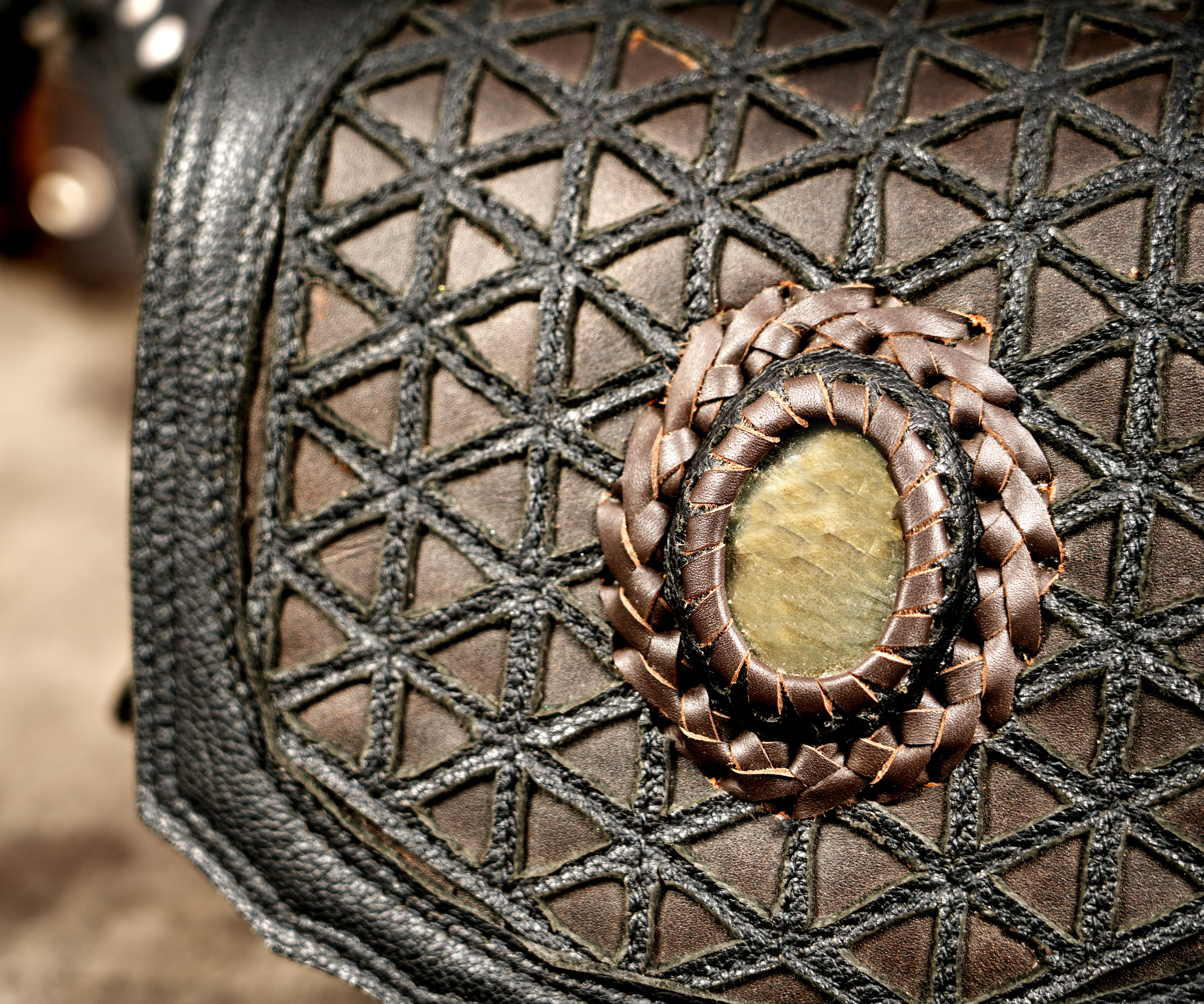 Leather waist bag with chain link strap detail, flat lay