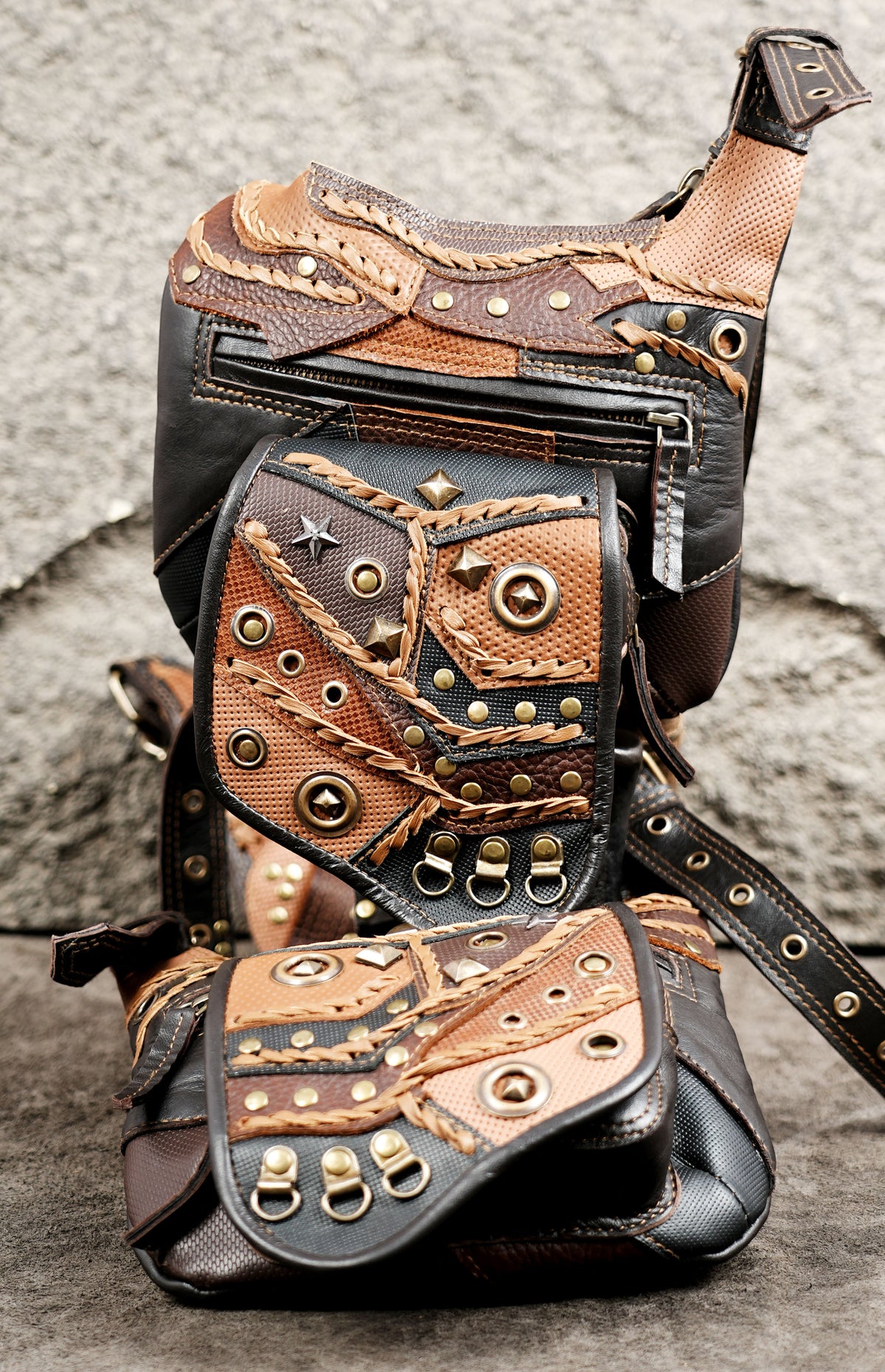 Burning Man leather utility belt harness with dual side pockets