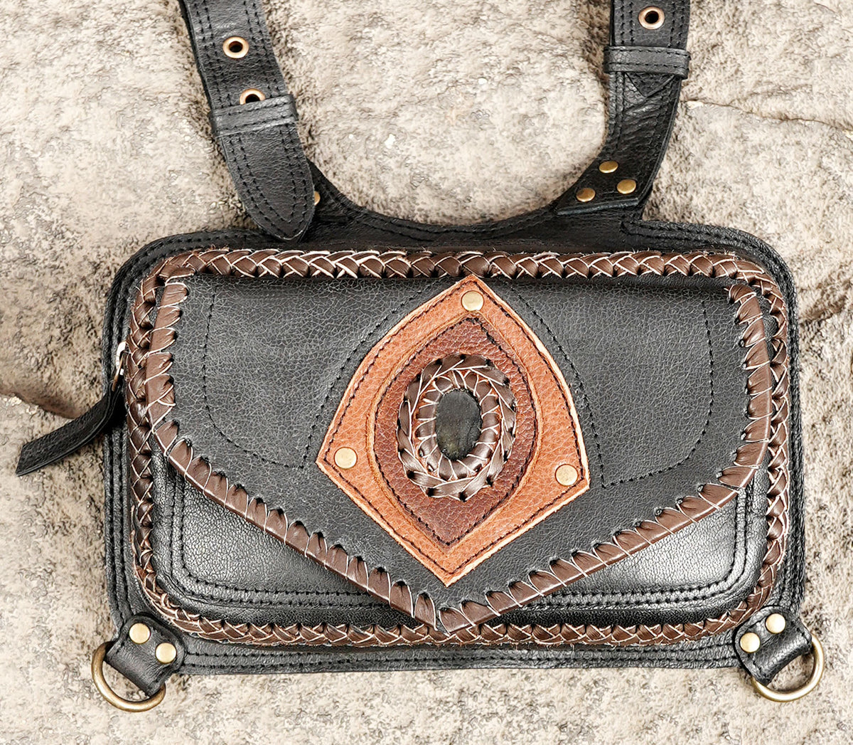 Unisex leather shoulder harness with two matching utility holster bags