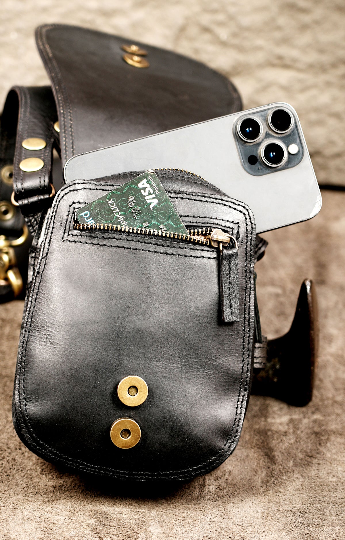 Black Leather Dual Holster Bag Unisex Festival Shoulder Harness