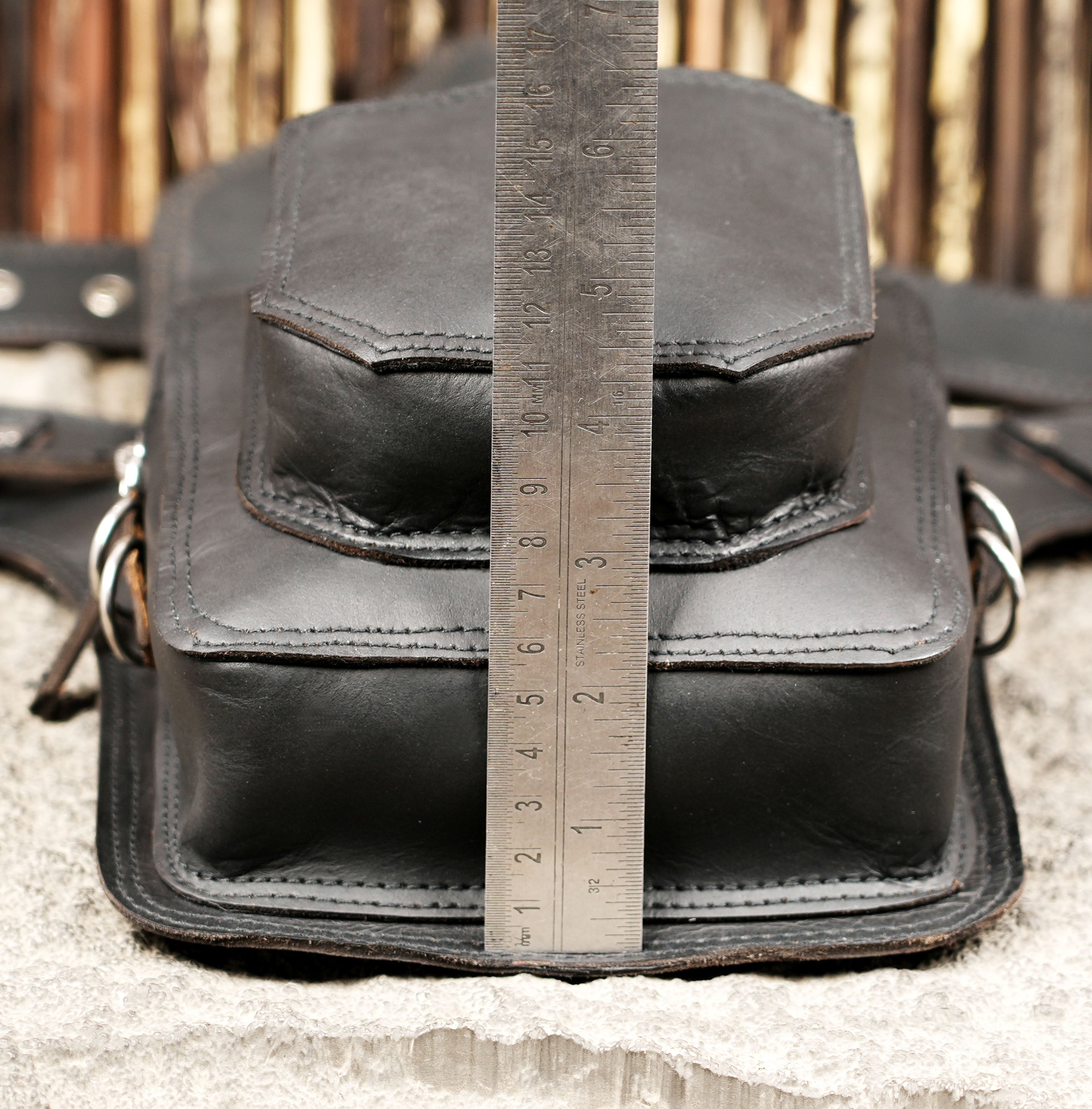Leather everyday carry bag with nickel silver studs