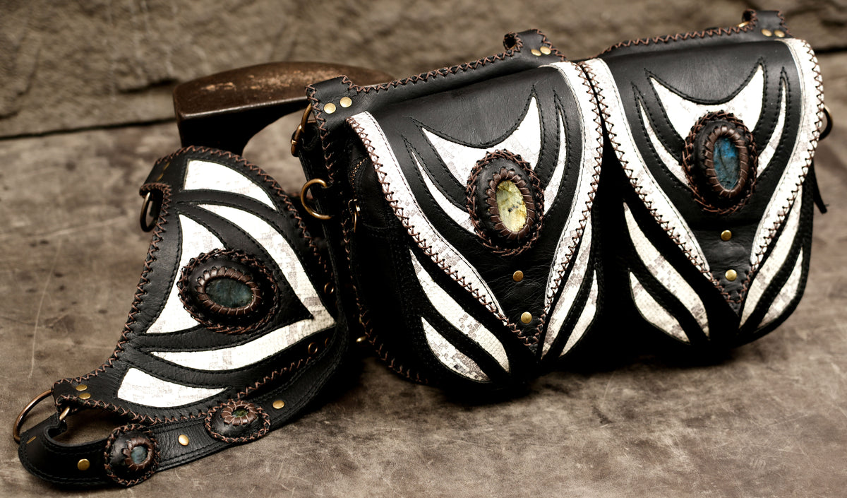 Steampunk accessory double holster rig with detachable utility bags