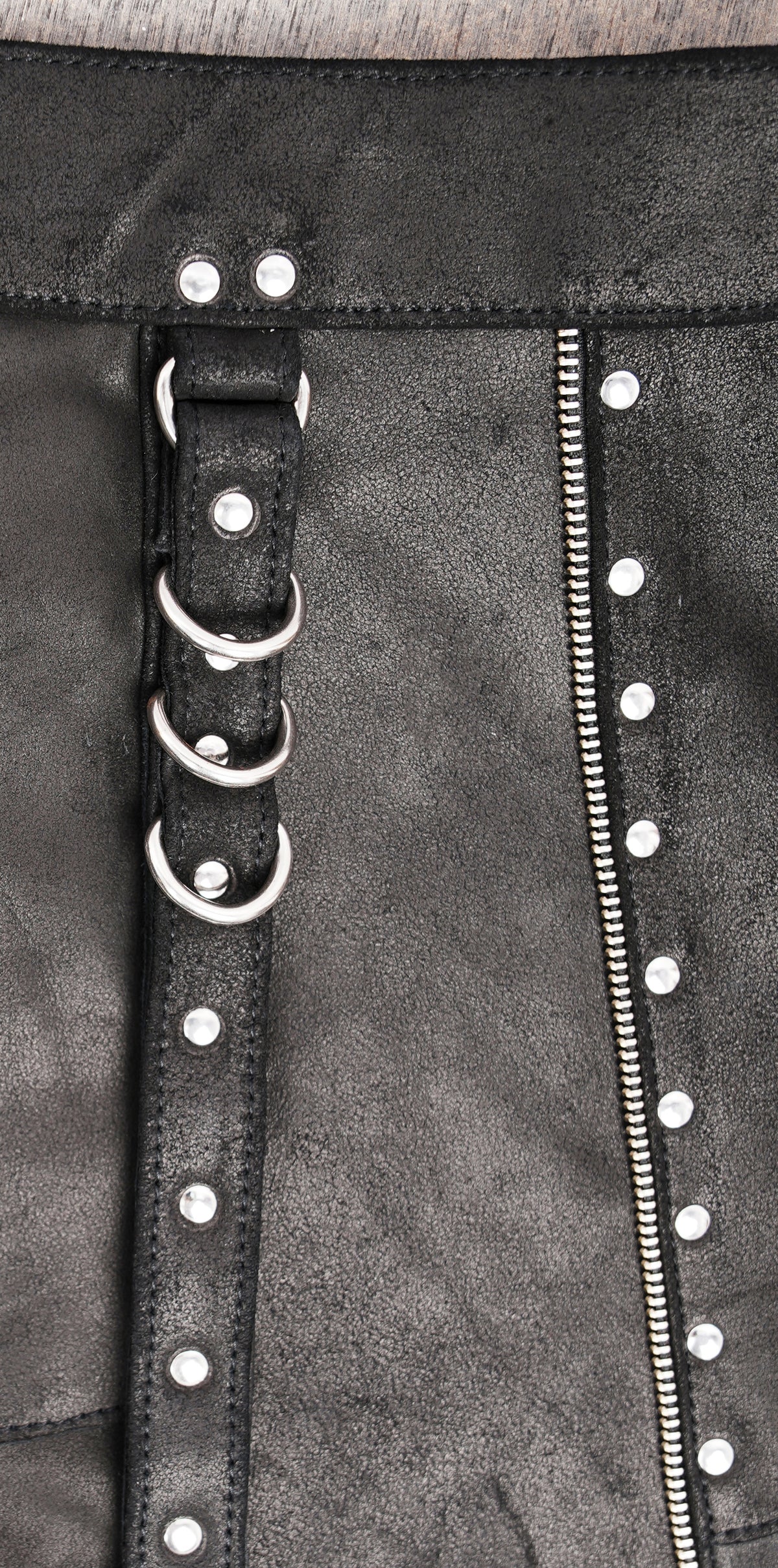 Long gothic leather skirt with hanging ring straps