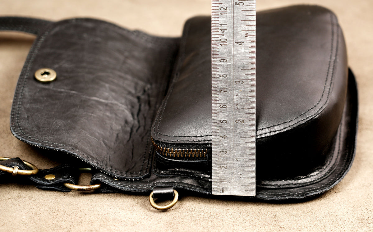 Handmade Black Leather Double Holster Bag for Alternative Fashion
