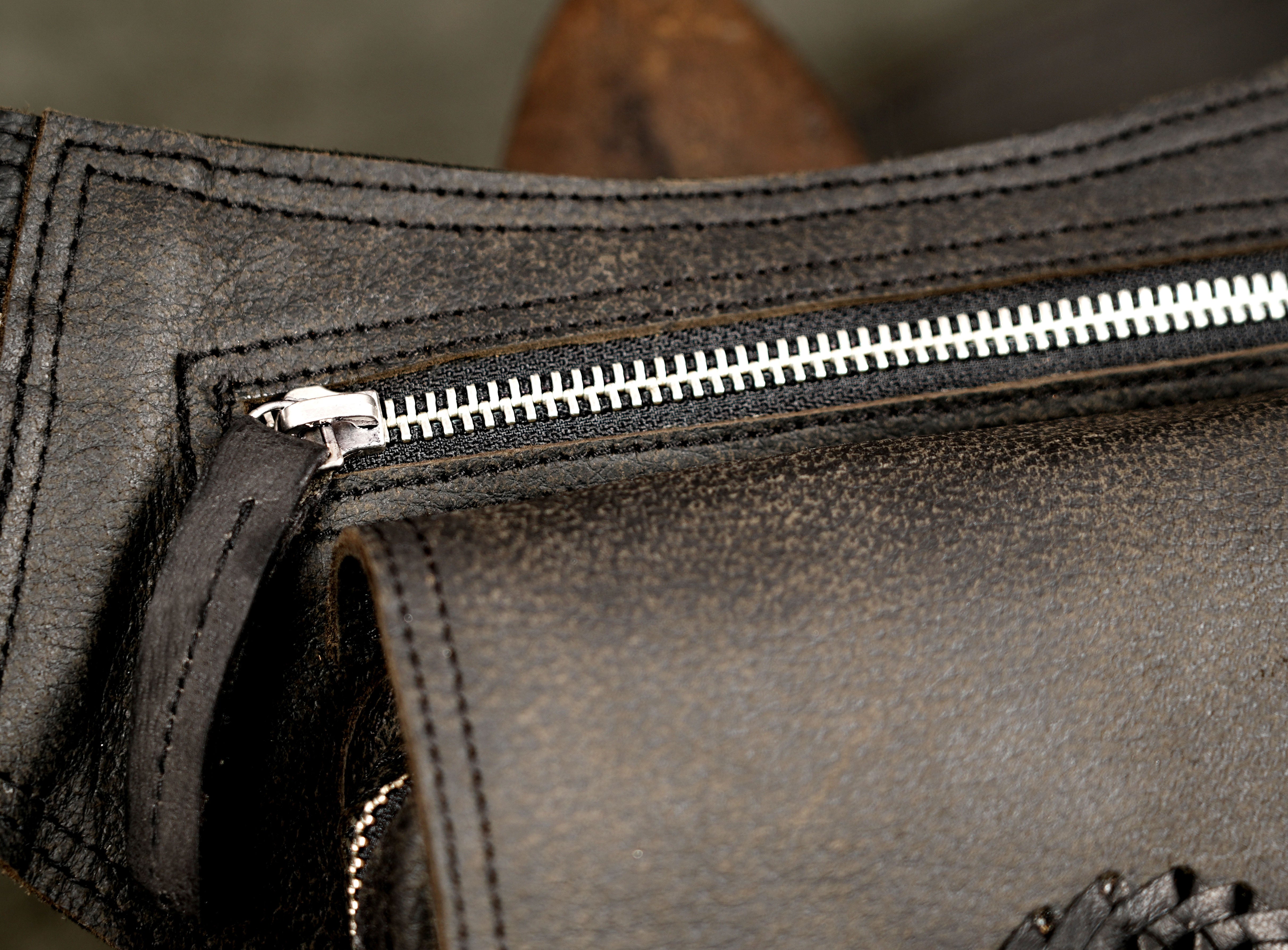 Multi-pocket leather belt pouch with decorative fringe